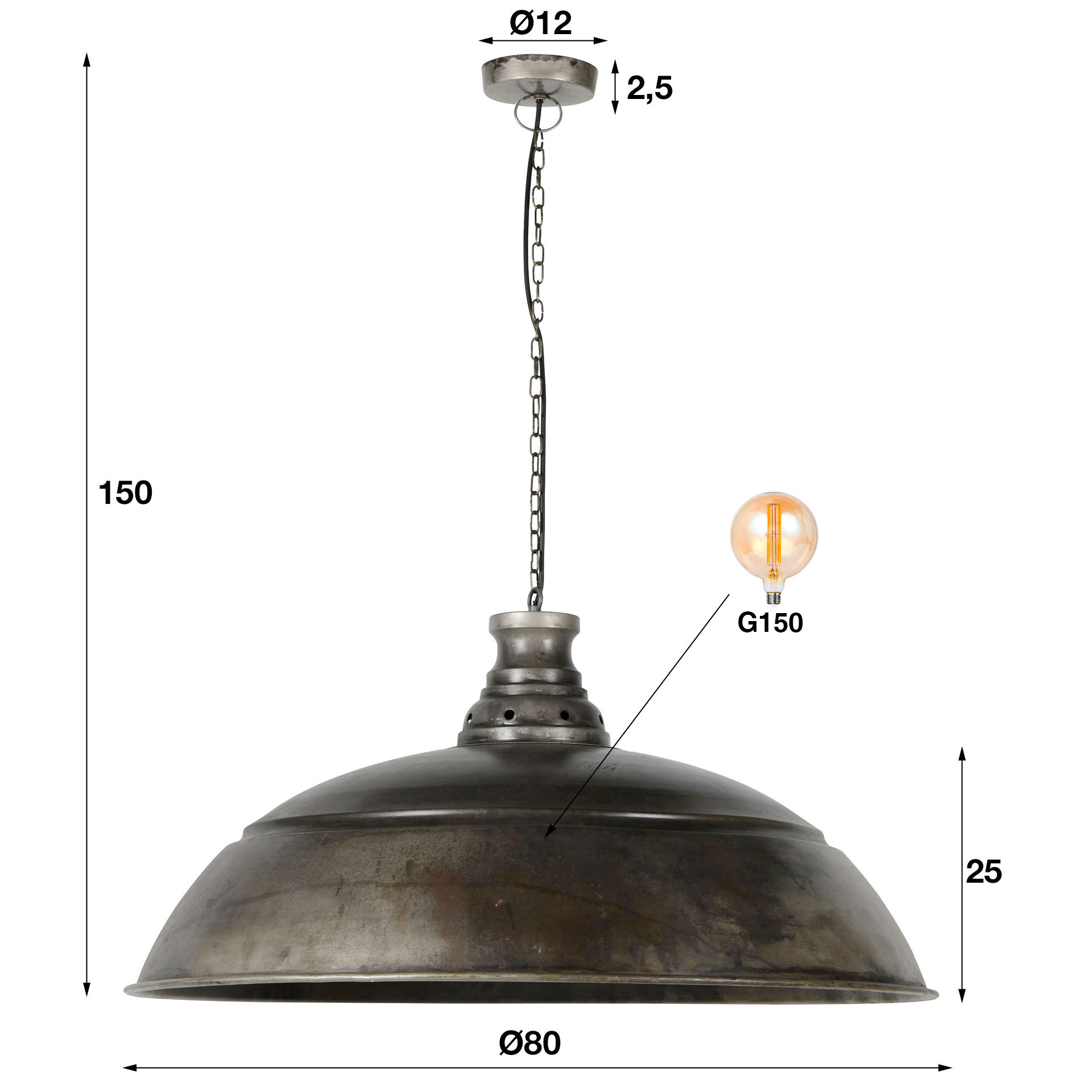 Hanglamp Industry 1-lichts Ø80cm / Oud zilver - Zijlstra