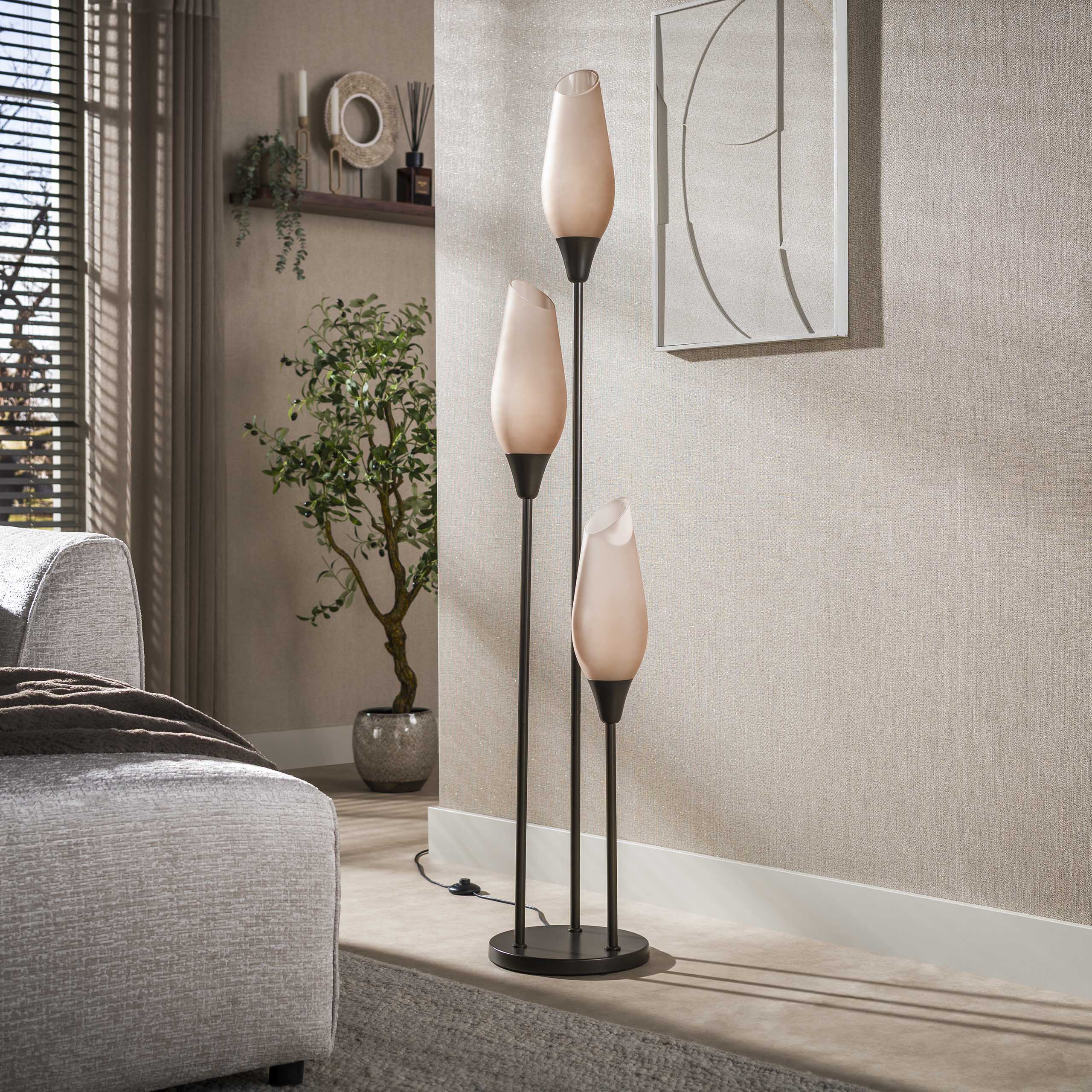 Vloerlamp Cocoon 3-lichts / Sienna bruin-frosted - Zijlstra