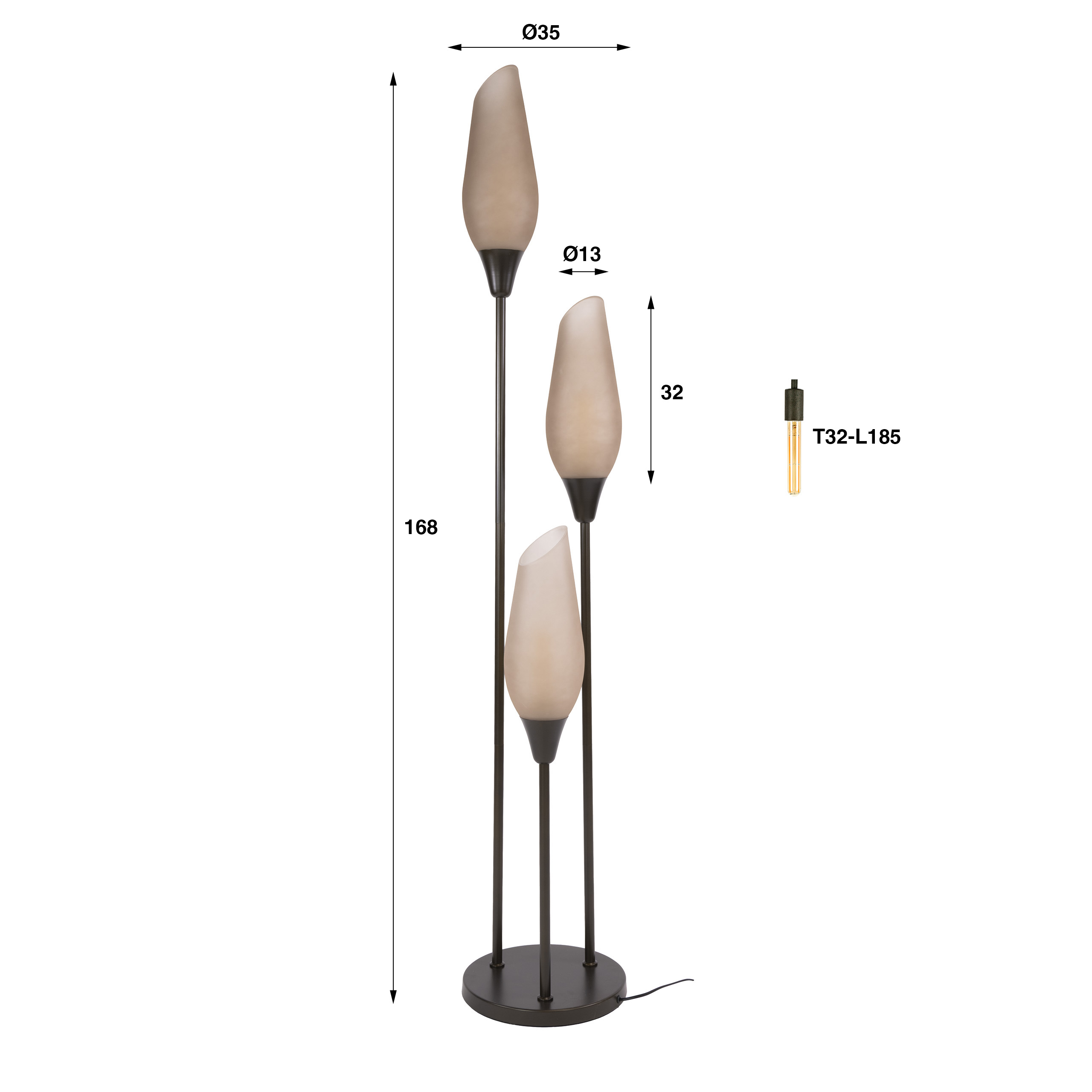 Stehleuchte Cocoon 3-flammig in Sienna Braun satiniert (Sienna Braun-frosted) - Emmo Design
