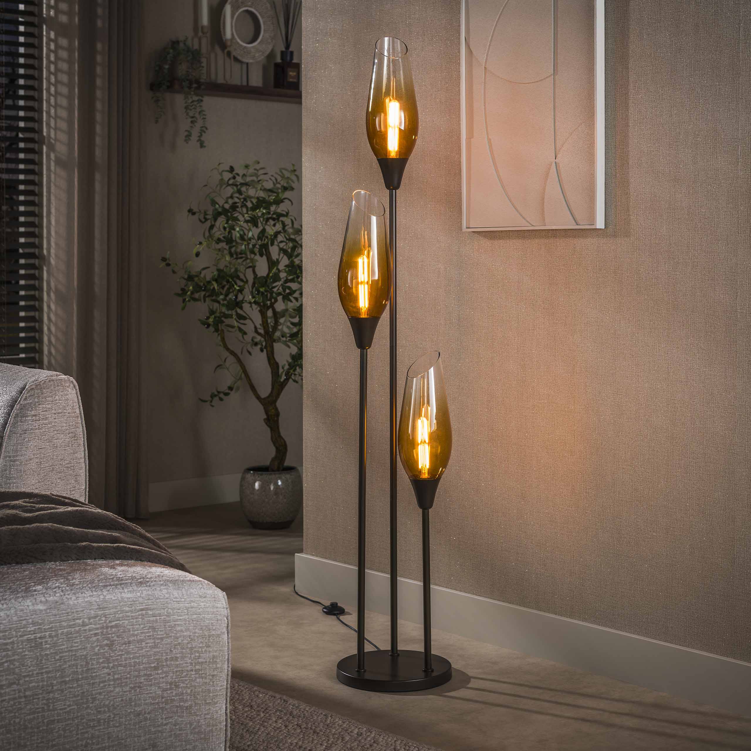 Stehleuchte Cocoon 3-flammig / Sienna braun-shaded - Zijlstra
