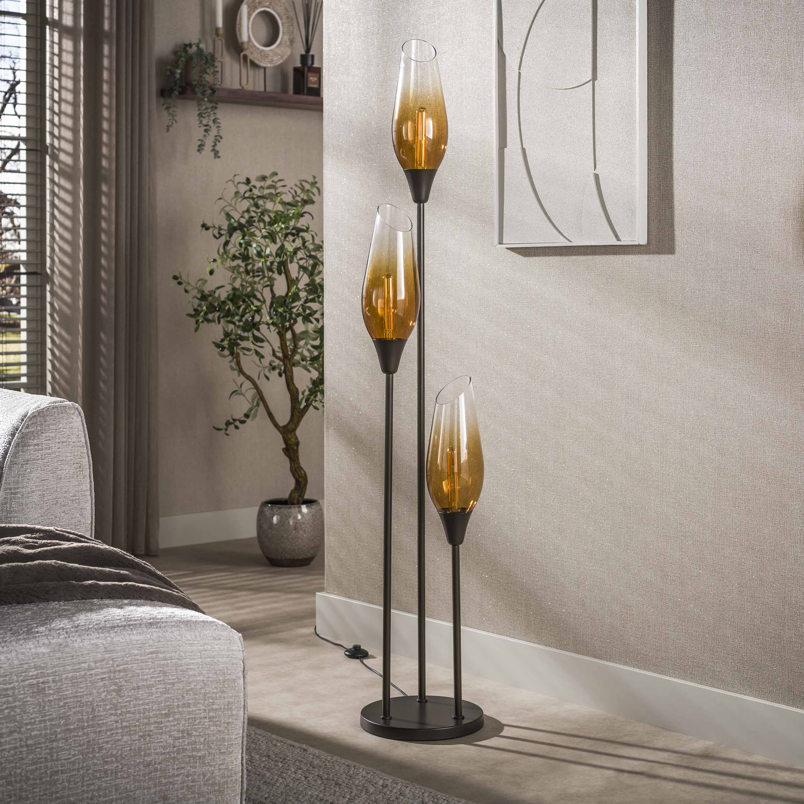 Vloerlamp Cocoon 3-lichts / Sienna bruin-shaded - Zijlstra