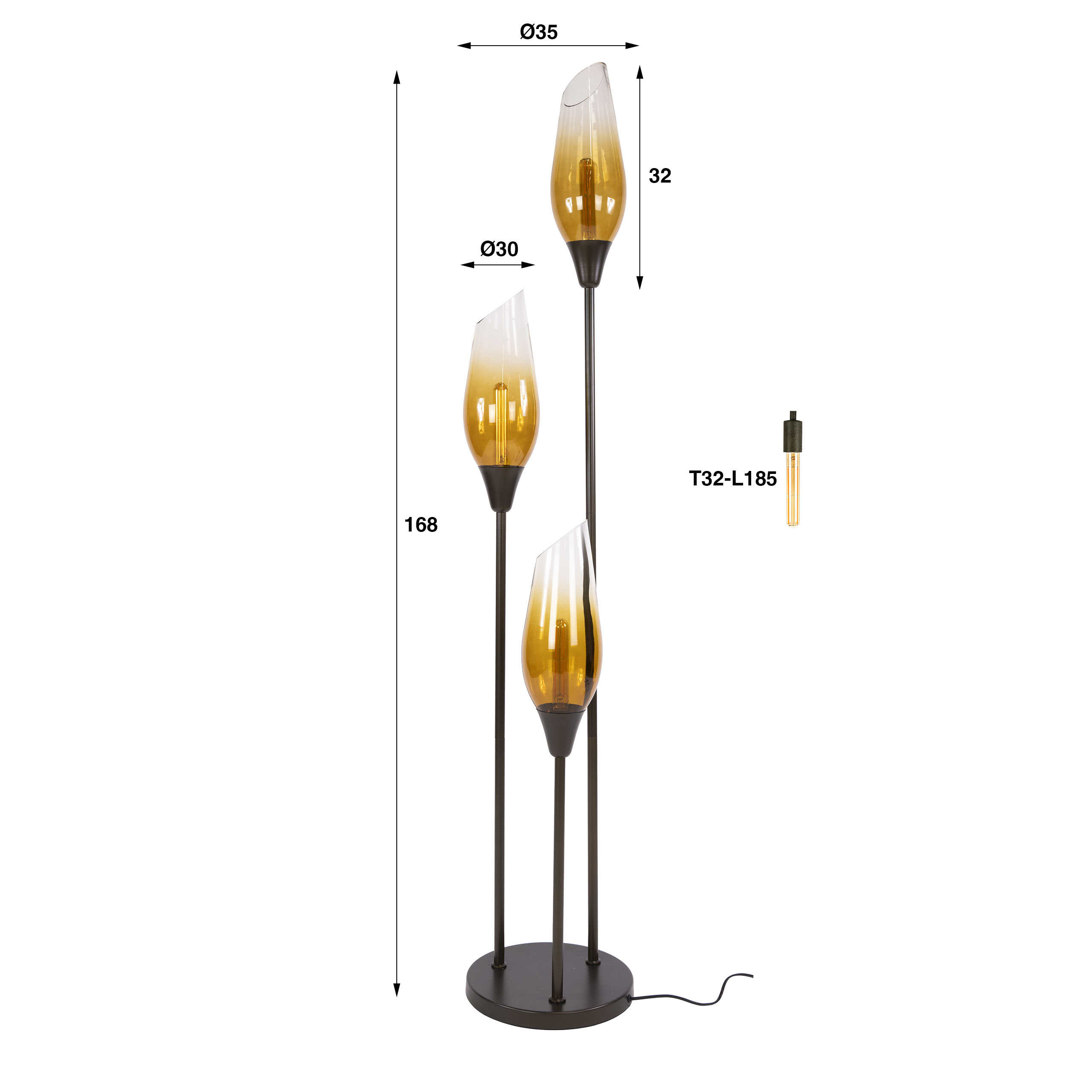 Floor lamp Cocoon 3-light / Sienna brown-shaded - Zijlstra