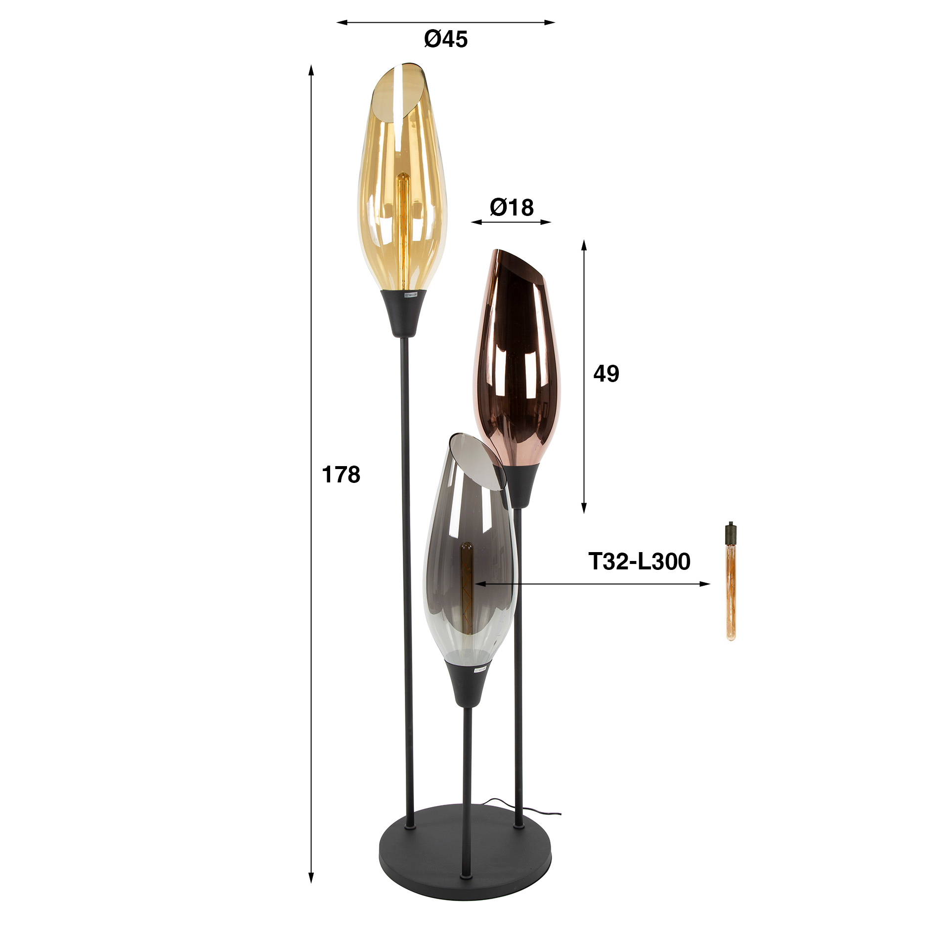 Cocoon XL Floor Lamp 3-light / Black - Zijlstra