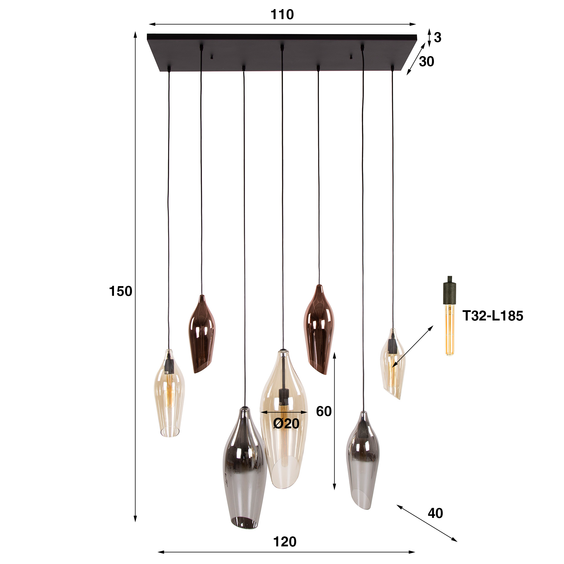Hanglamp Cocoon 4+3-lichts / Zwart - Zijlstra