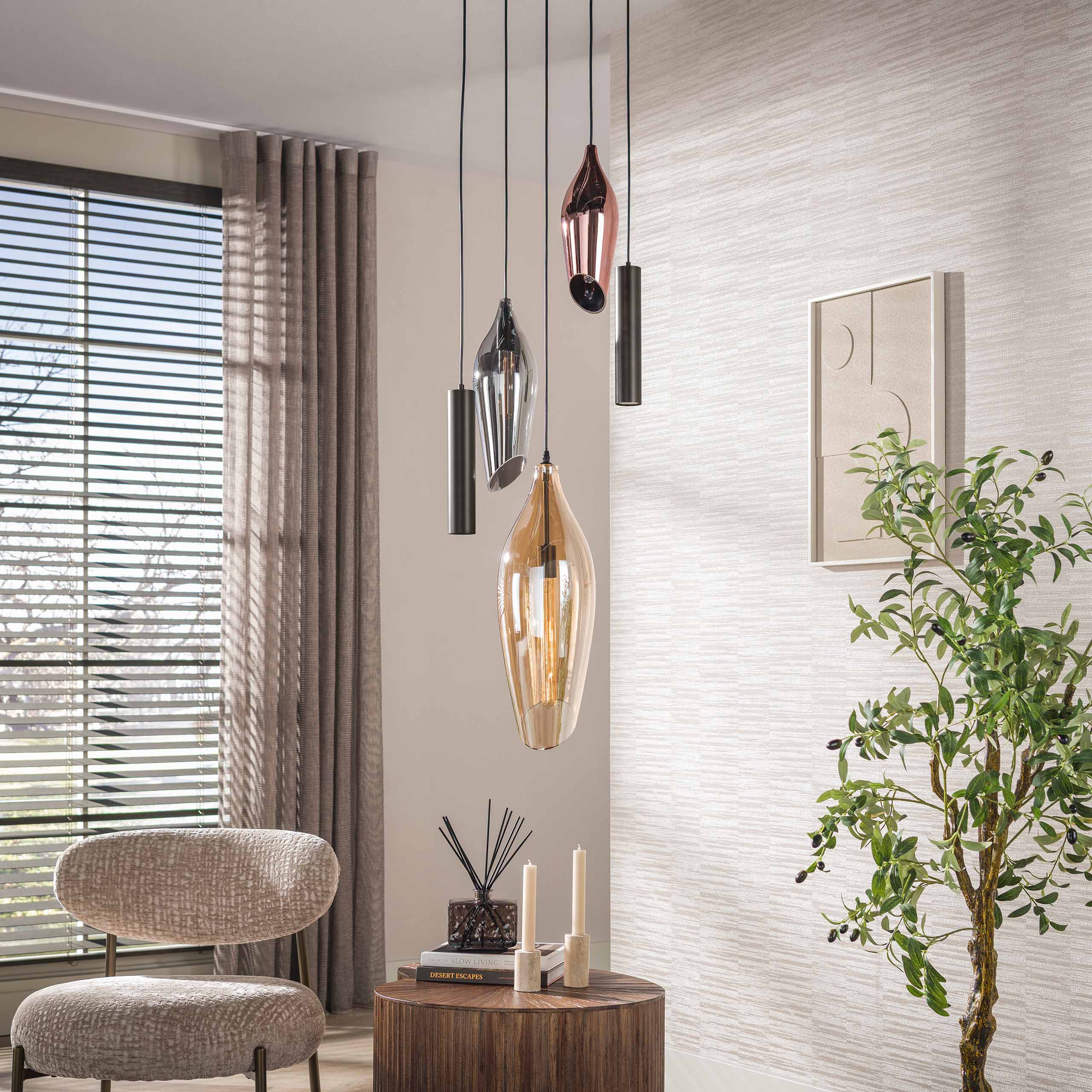 Hanglamp Cocoon pendel getrapt 5-lichts in zwart - Emmo Design
