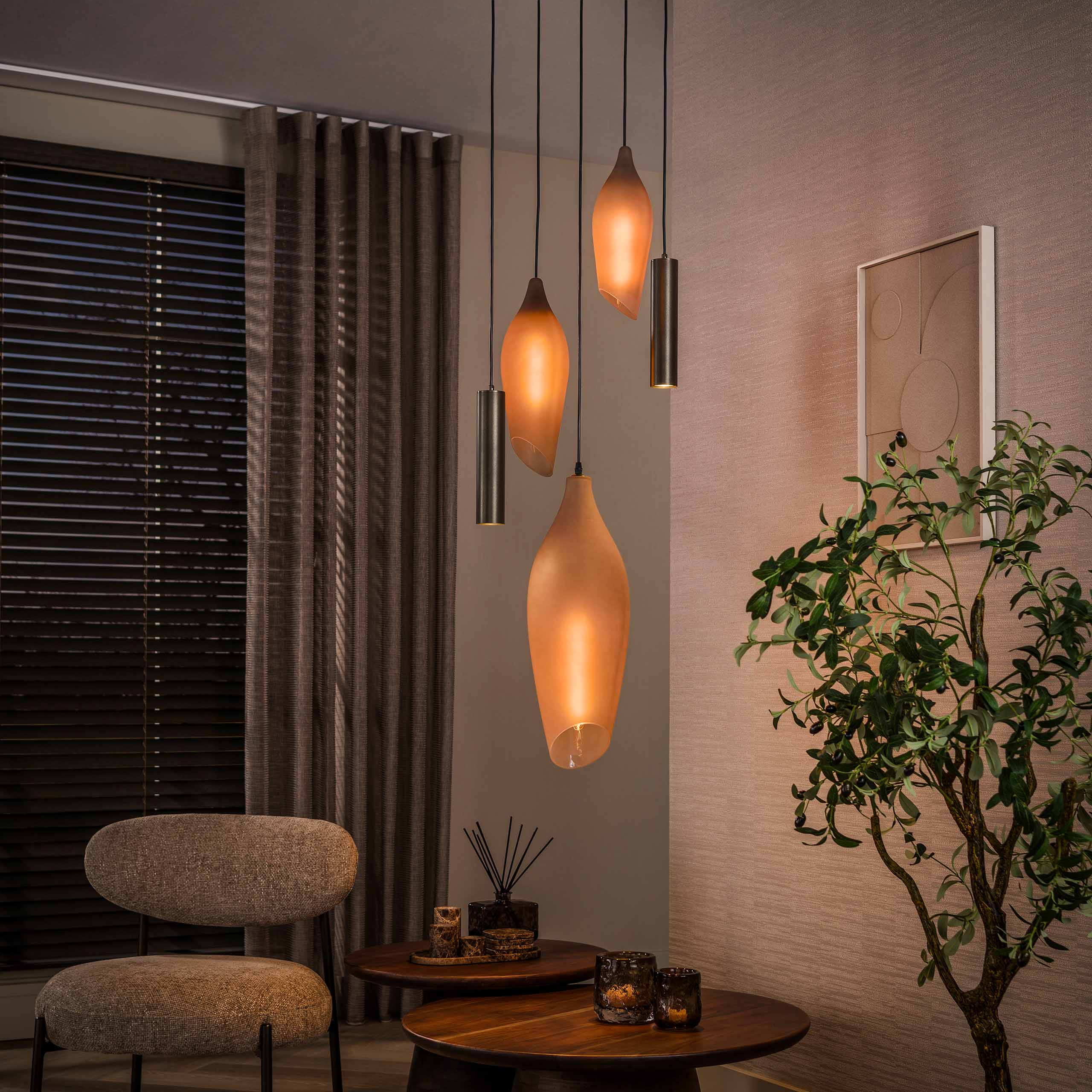 Hanglamp Cocoon pendel getrapt 5-lichts / Sienna bruin-frosted - Zijlstra
