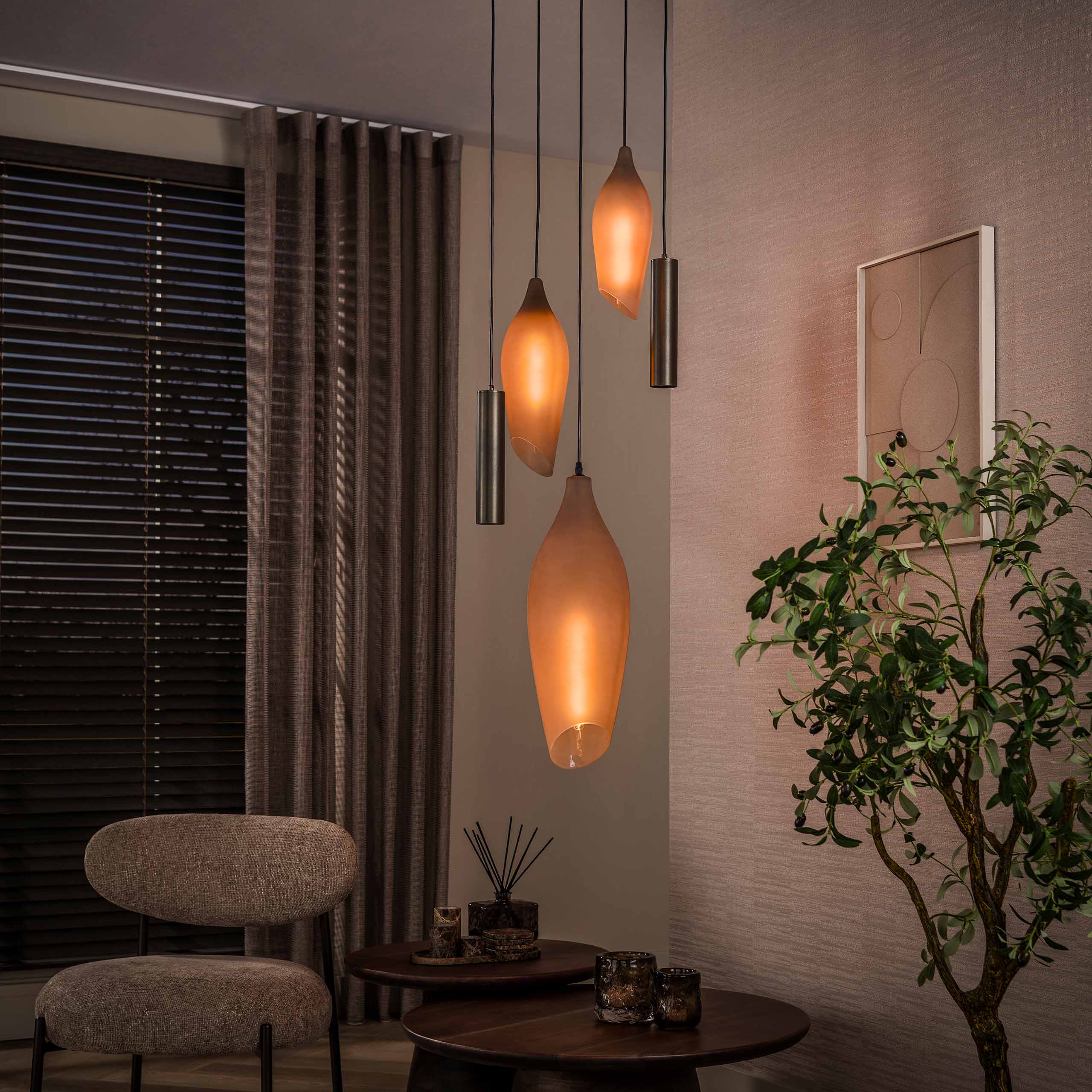 Hanglamp Cocoon pendel getrapt 5-lichts / Sienna bruin-frosted - Zijlstra