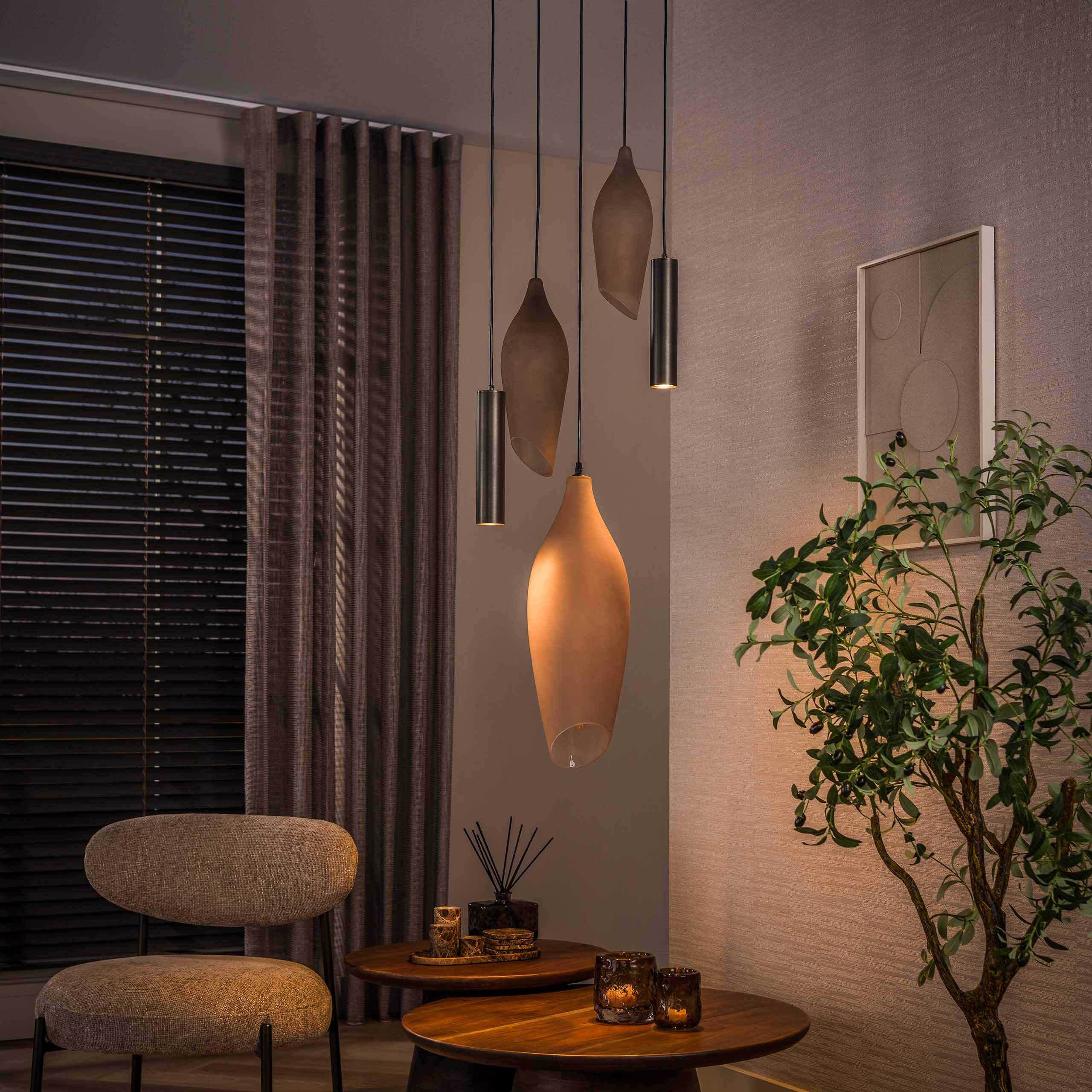 Hanglamp Cocoon pendel getrapt 5-lichts / Sienna bruin-frosted - Zijlstra