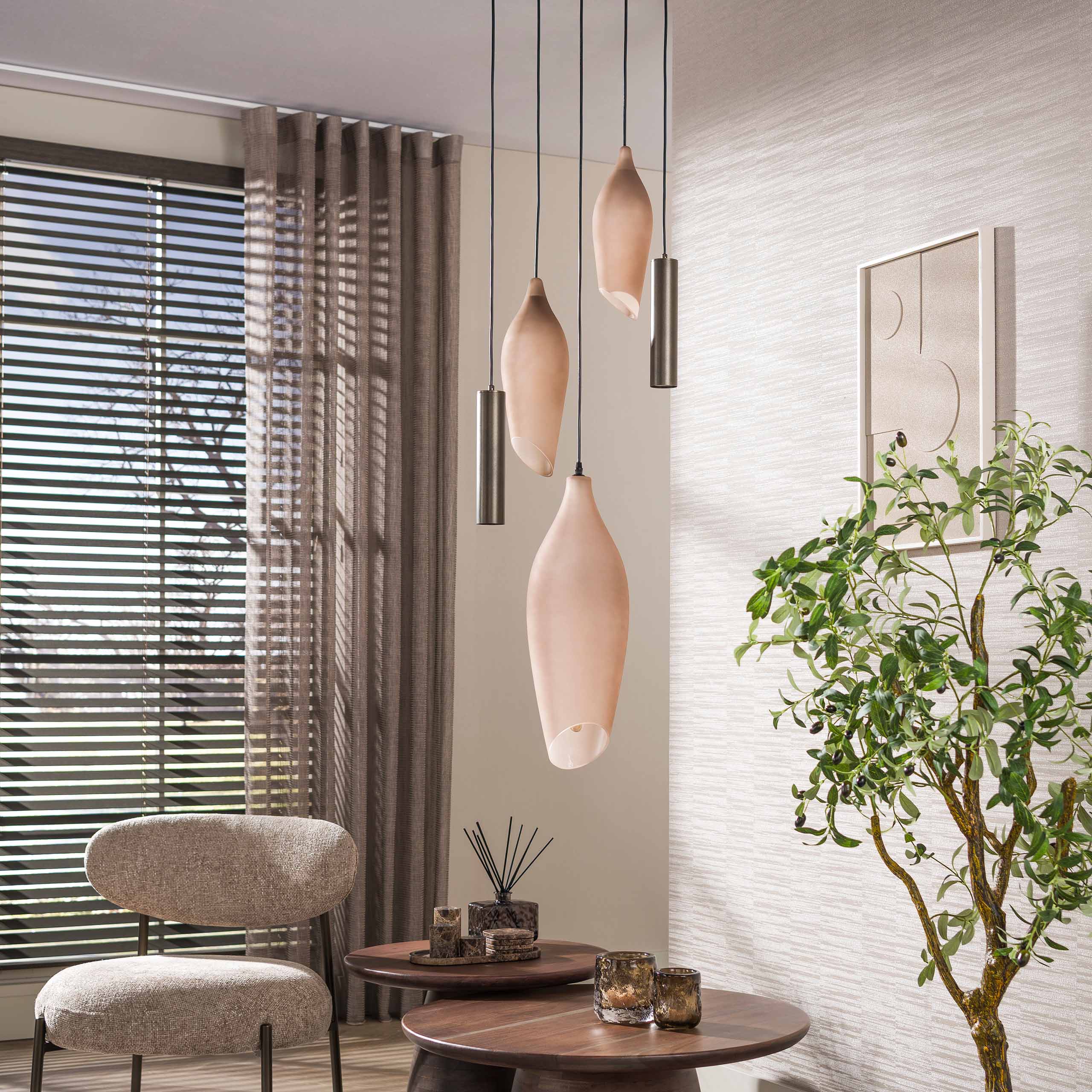 Hanglamp Cocoon pendel getrapt 5-lichts / Sienna bruin-frosted - Zijlstra