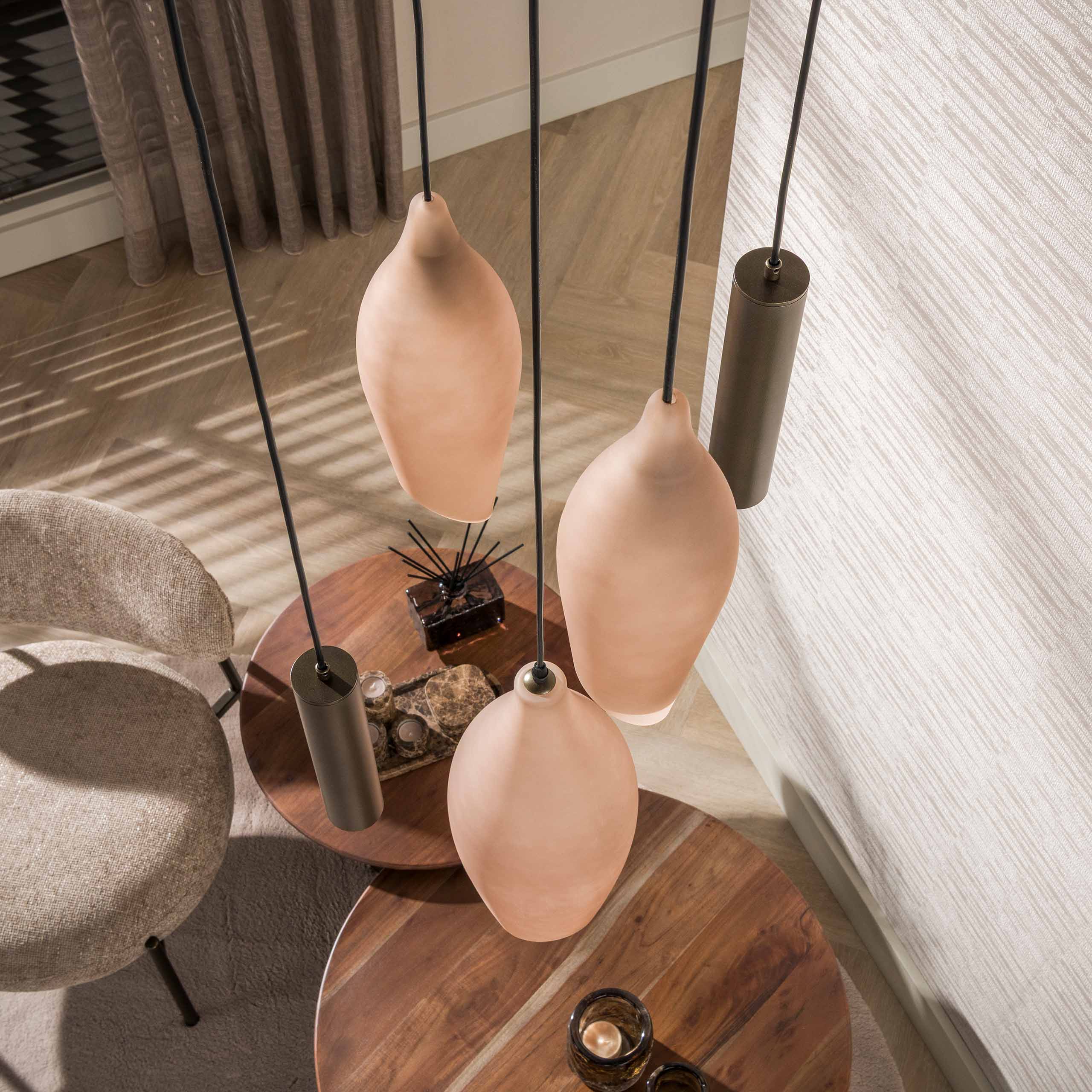 Hanglamp Cocoon pendel getrapt 5-lichts / Sienna bruin-frosted - Zijlstra