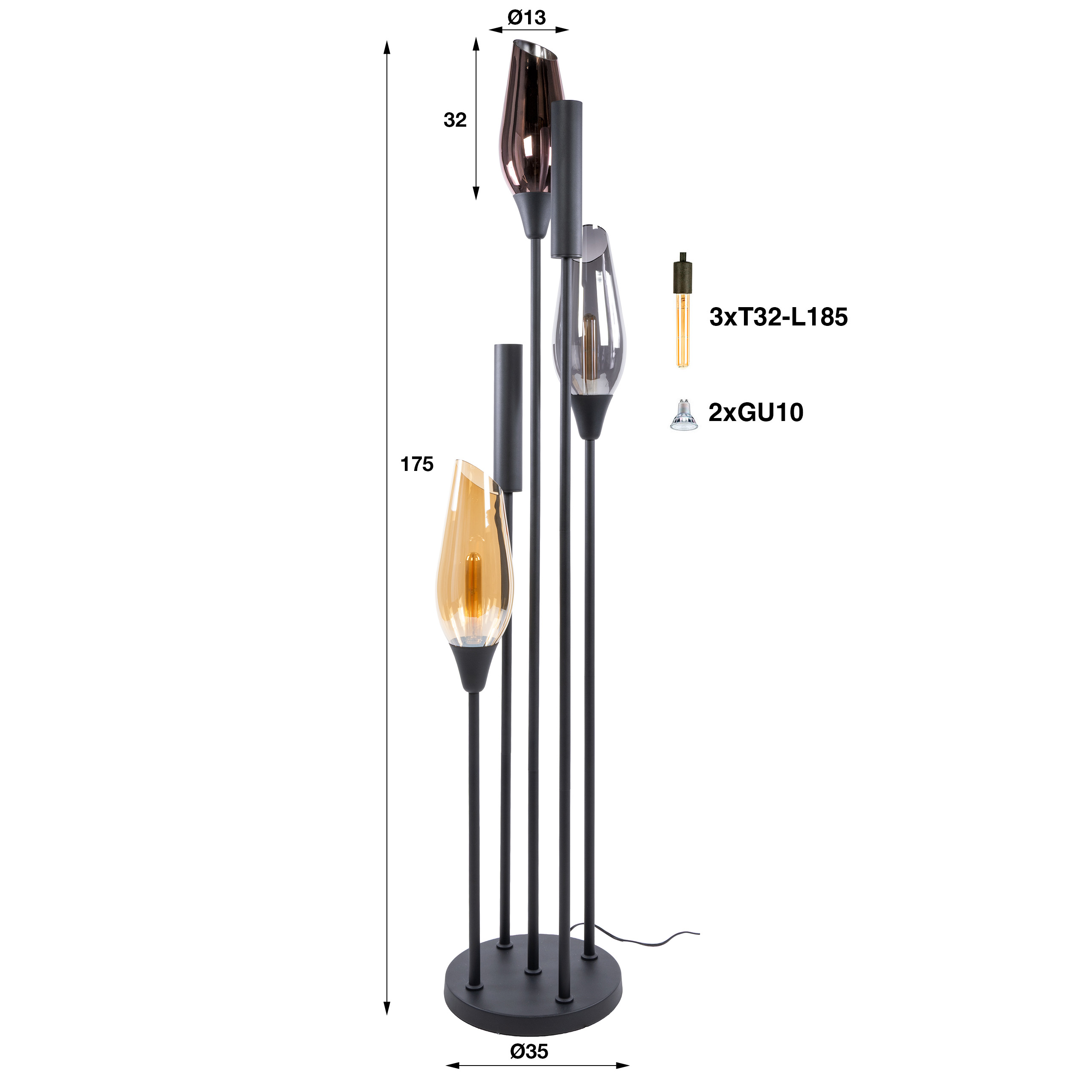 Lámpara de pie Cocoon de 5 luces / Negro - Zijlstra