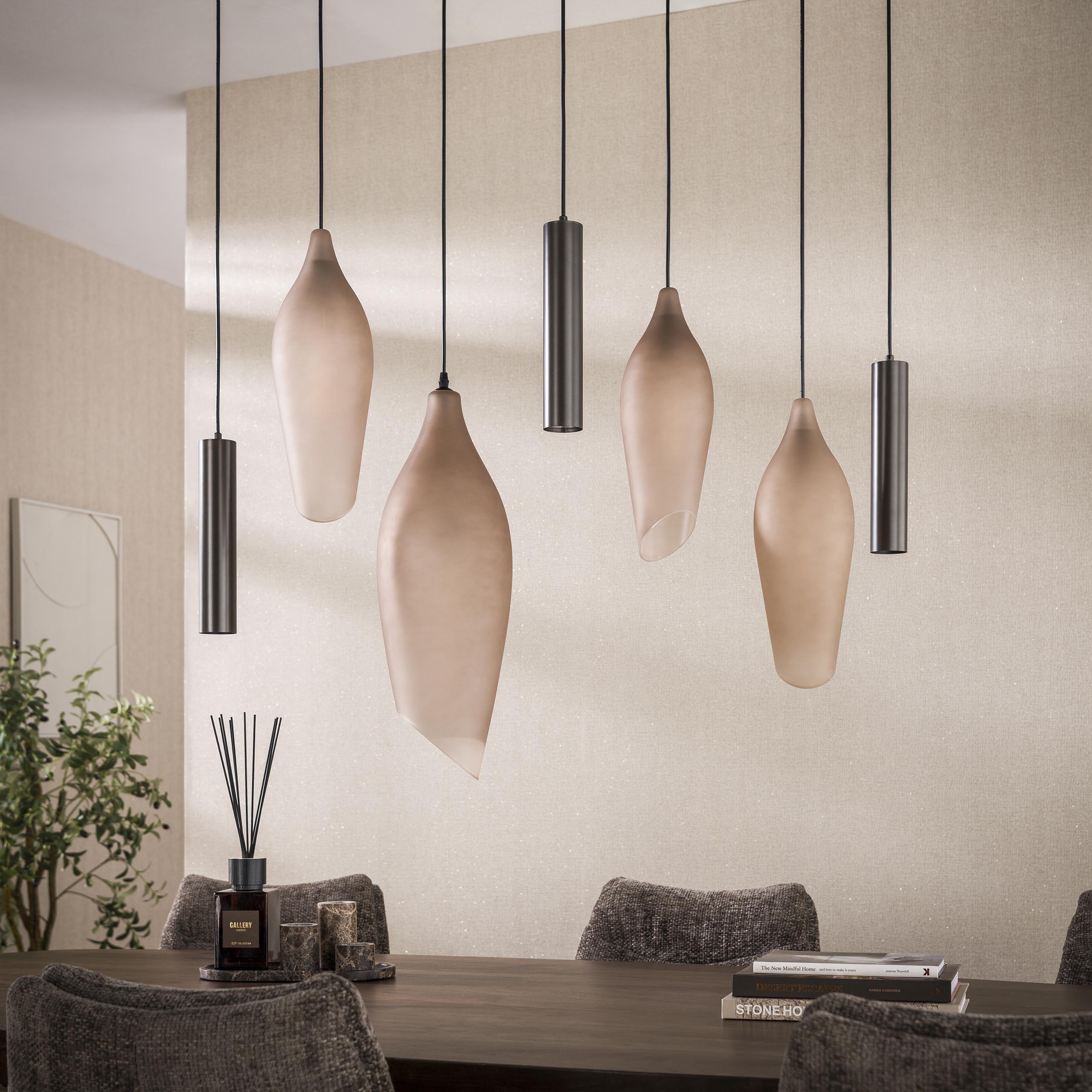 Hanglamp Cocoon pendel 4+3-lichts / Sienna bruin-frosted - Zijlstra