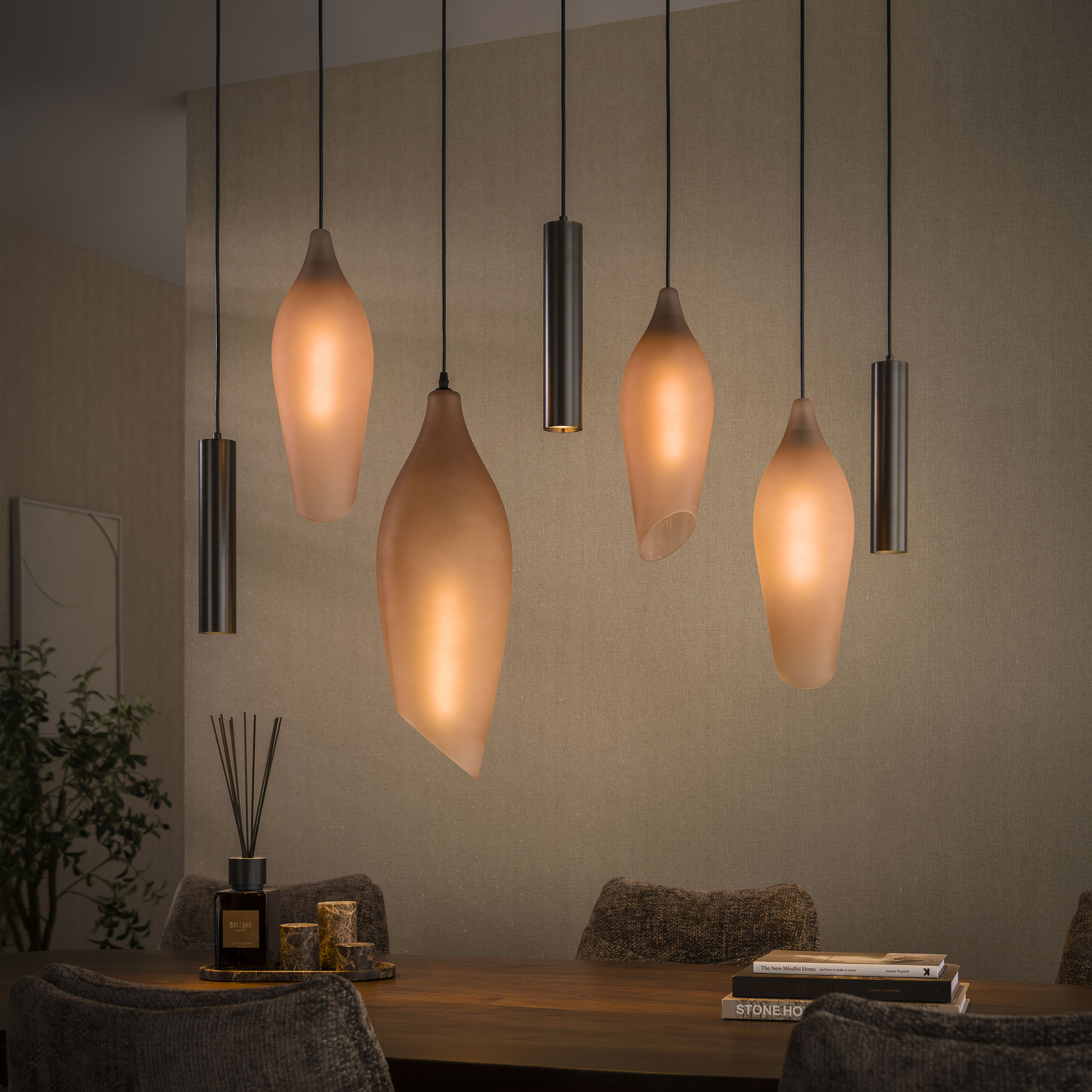 Hanglamp Cocoon pendel 4+3-lichts / Sienna bruin-frosted - Zijlstra