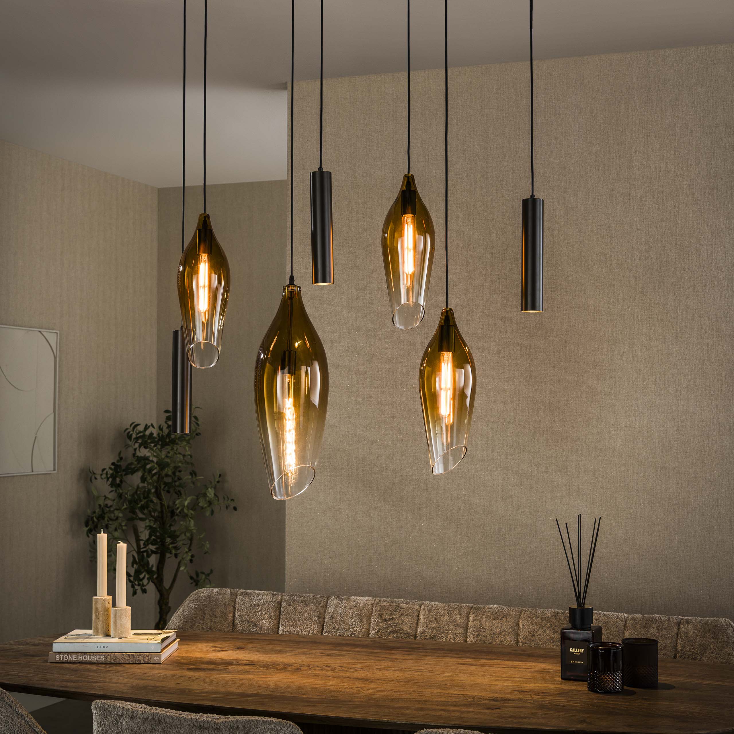 Hanglamp Cocoon pendel 4+3-lichts / Sienna bruin-shaded - Zijlstra