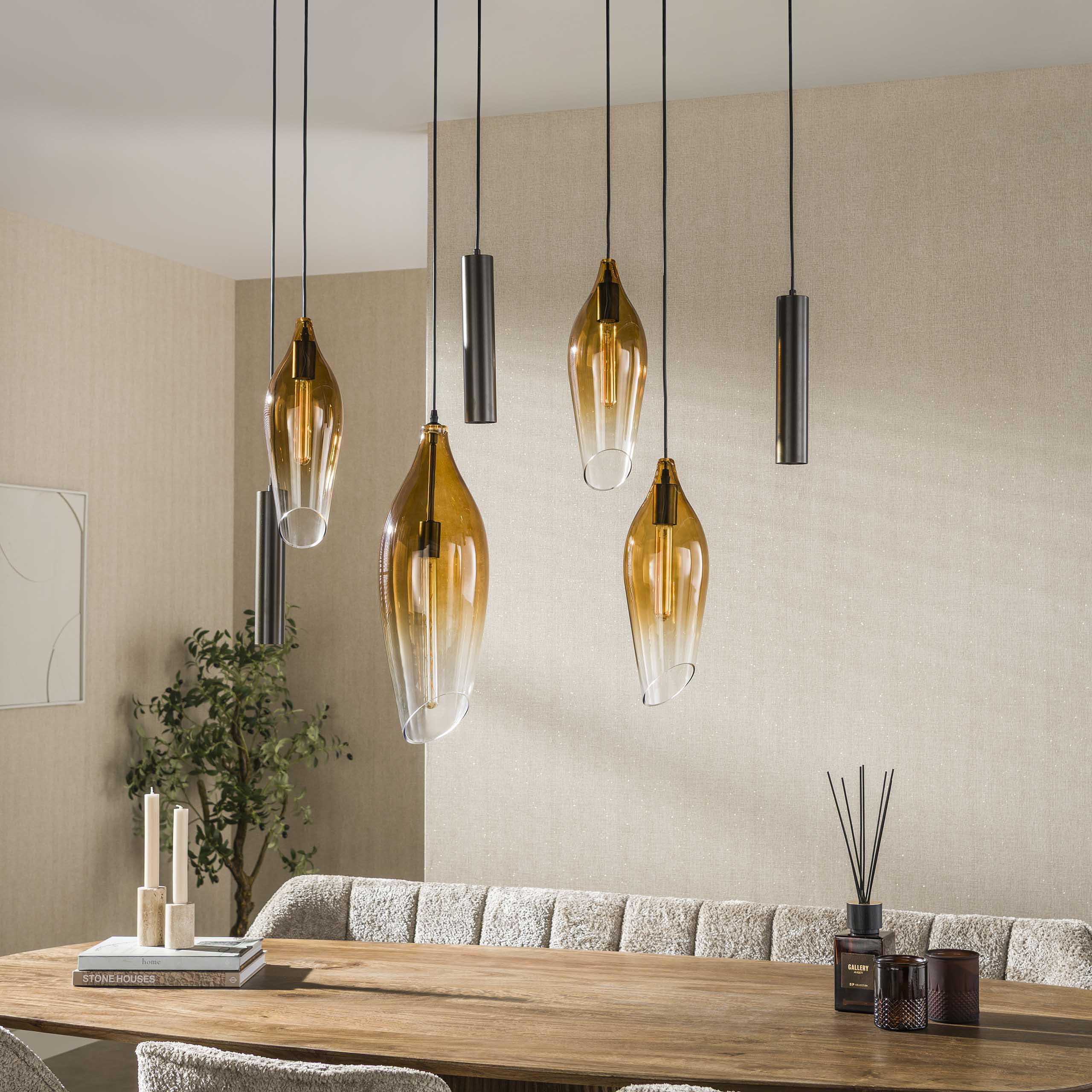 Pendelleuchte Cocoon pendel 4+3-flammig in Sienna Braun getönt (Sienna Braun-shaded) - Emmo Design