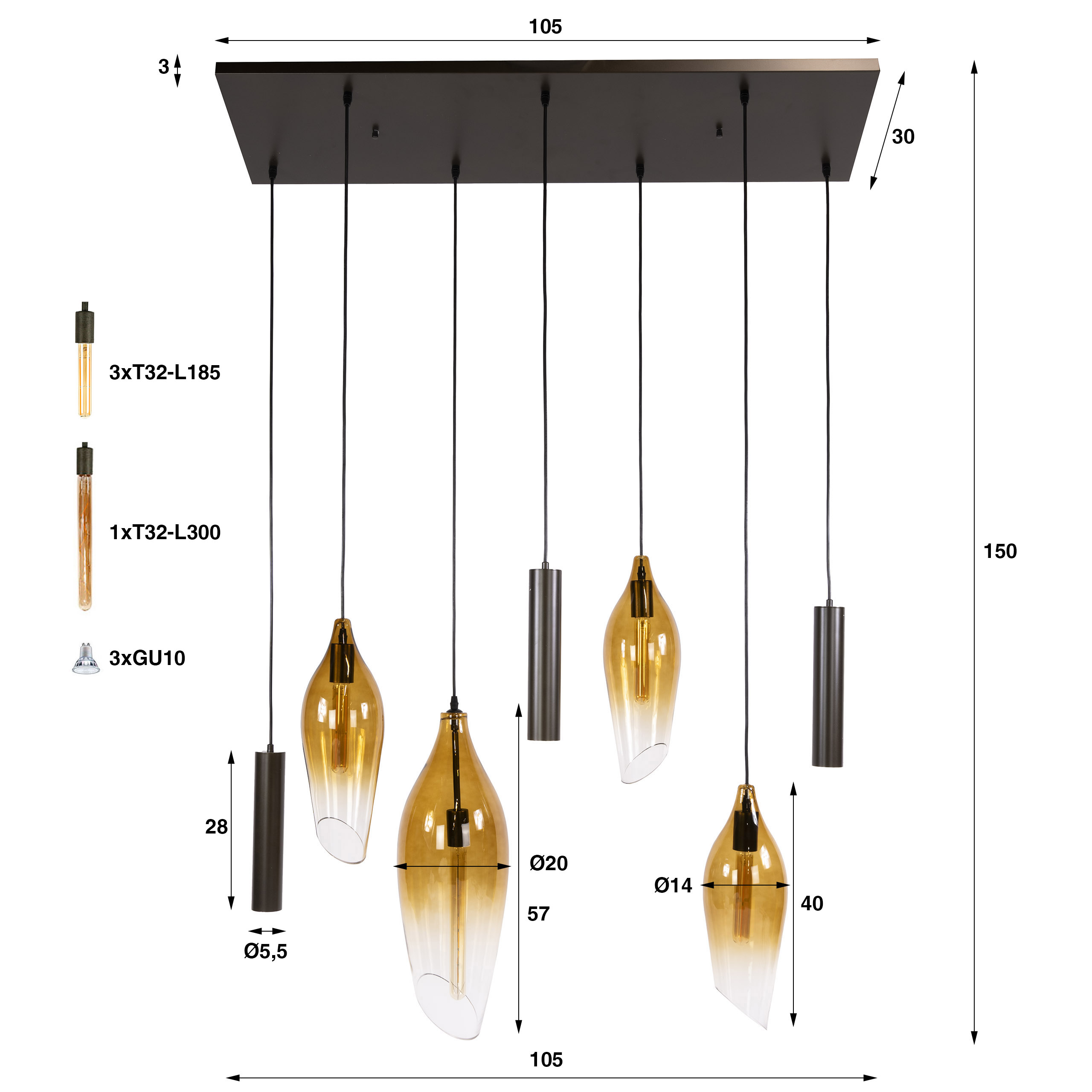 Hanglamp Cocoon pendel 4+3-lichts / Sienna bruin-shaded - Zijlstra