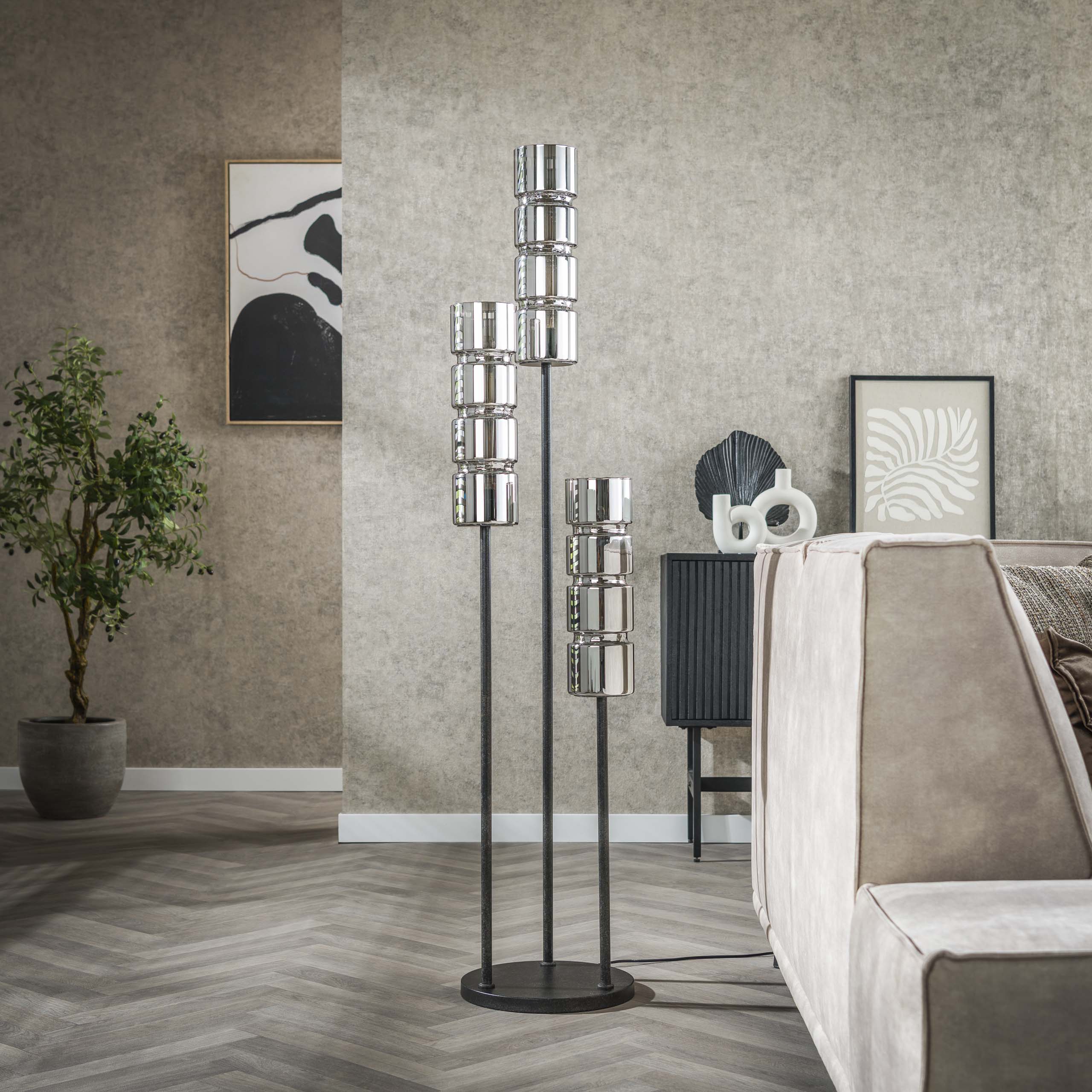 Vloerlamp Cylinder Glass getrapt 3-lichts / Artic zwart - Zijlstra