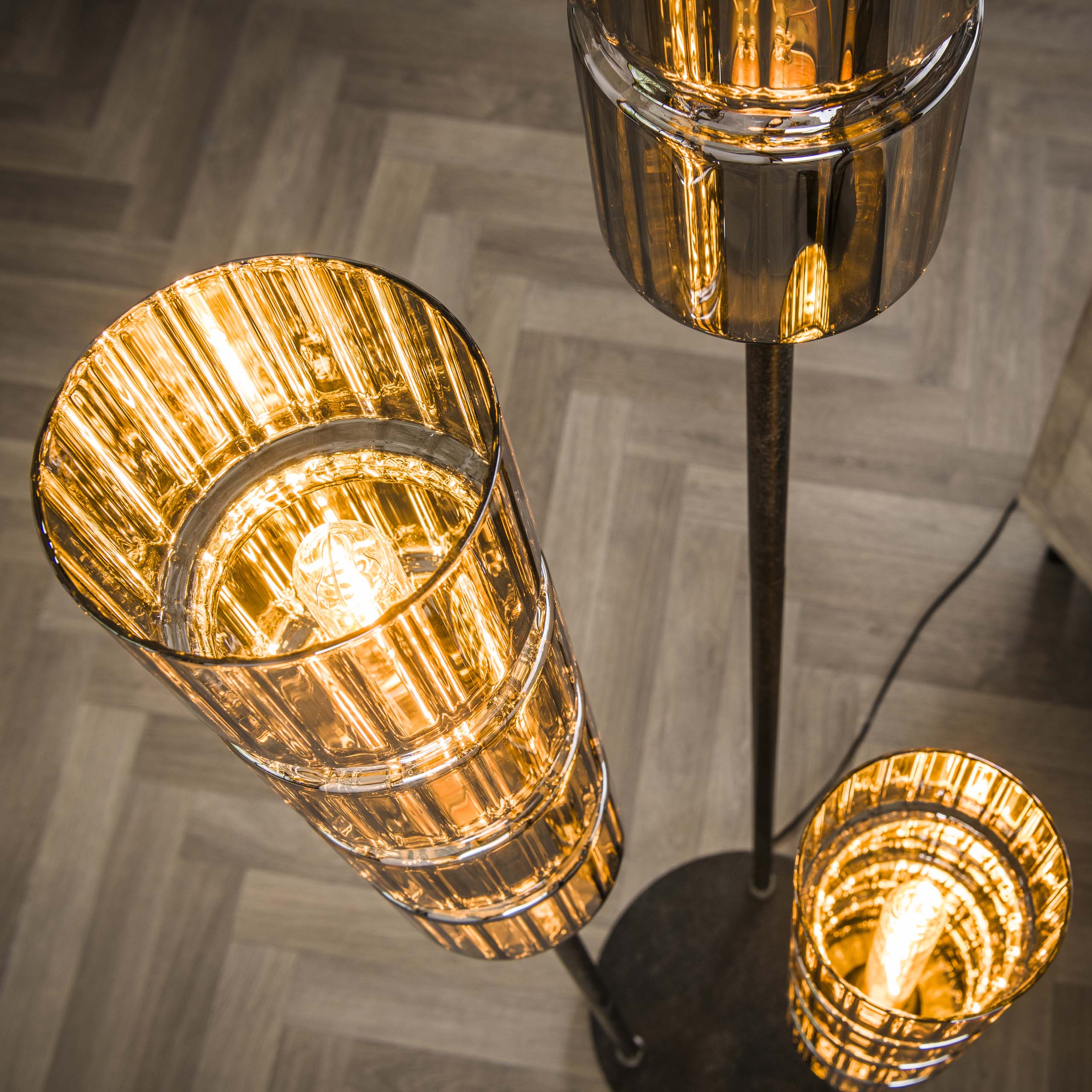 Vloerlamp Cylinder Glass getrapt 3-lichts / Artic zwart - Zijlstra