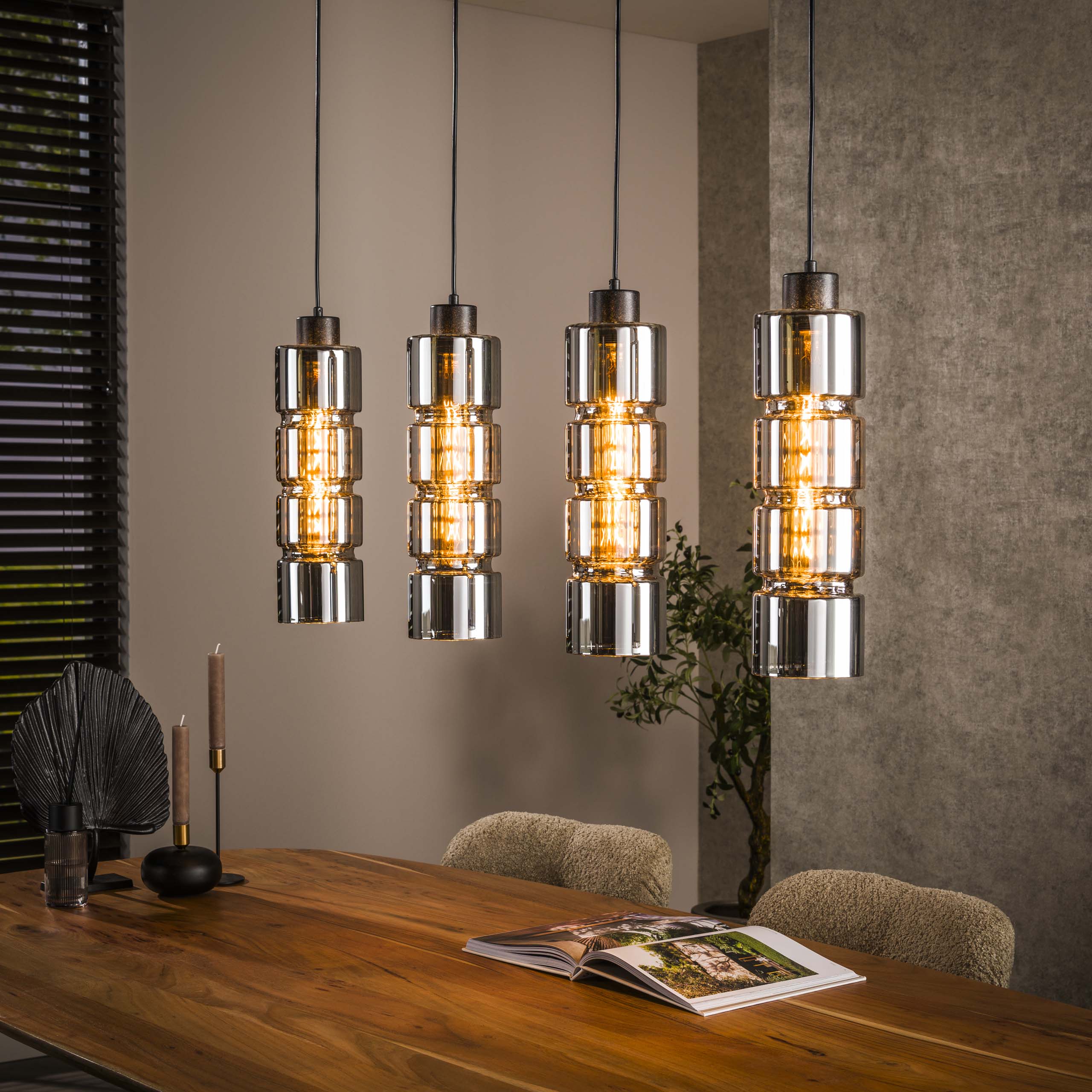 Hanglamp Cylinder Glass 4-lichts / Artic zwart - Zijlstra