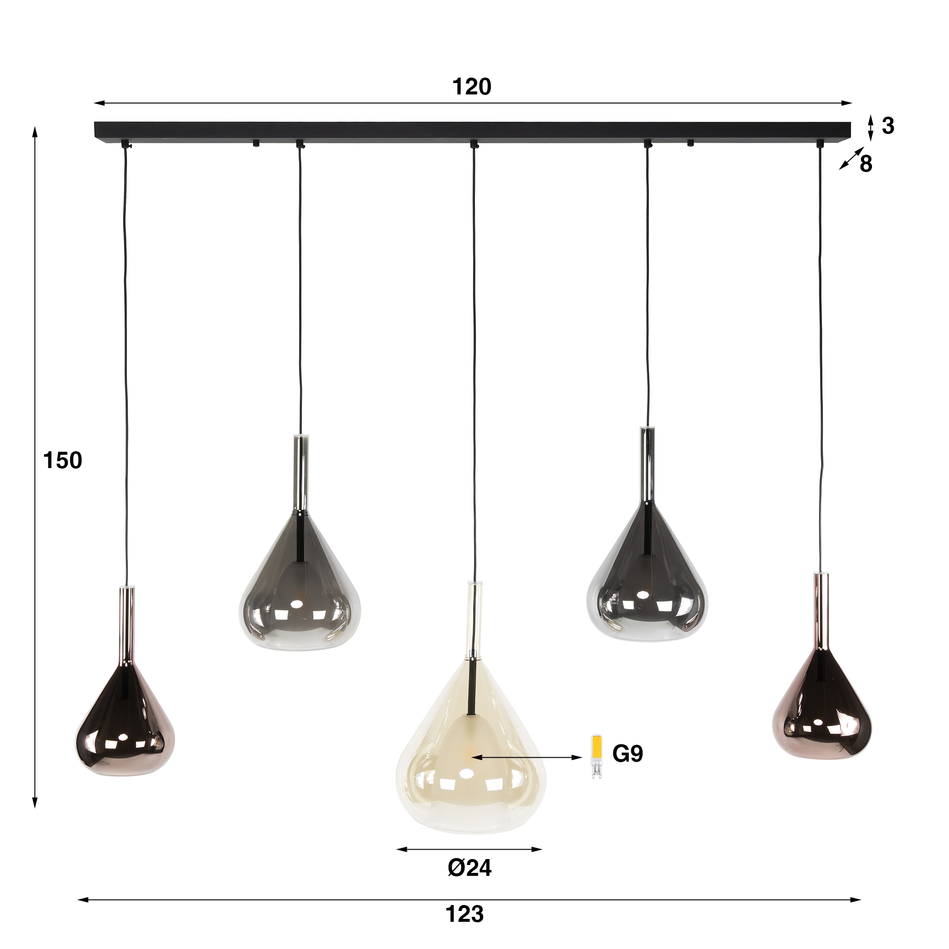 Hanglamp Wings 5-lichts / Zwart - Zijlstra