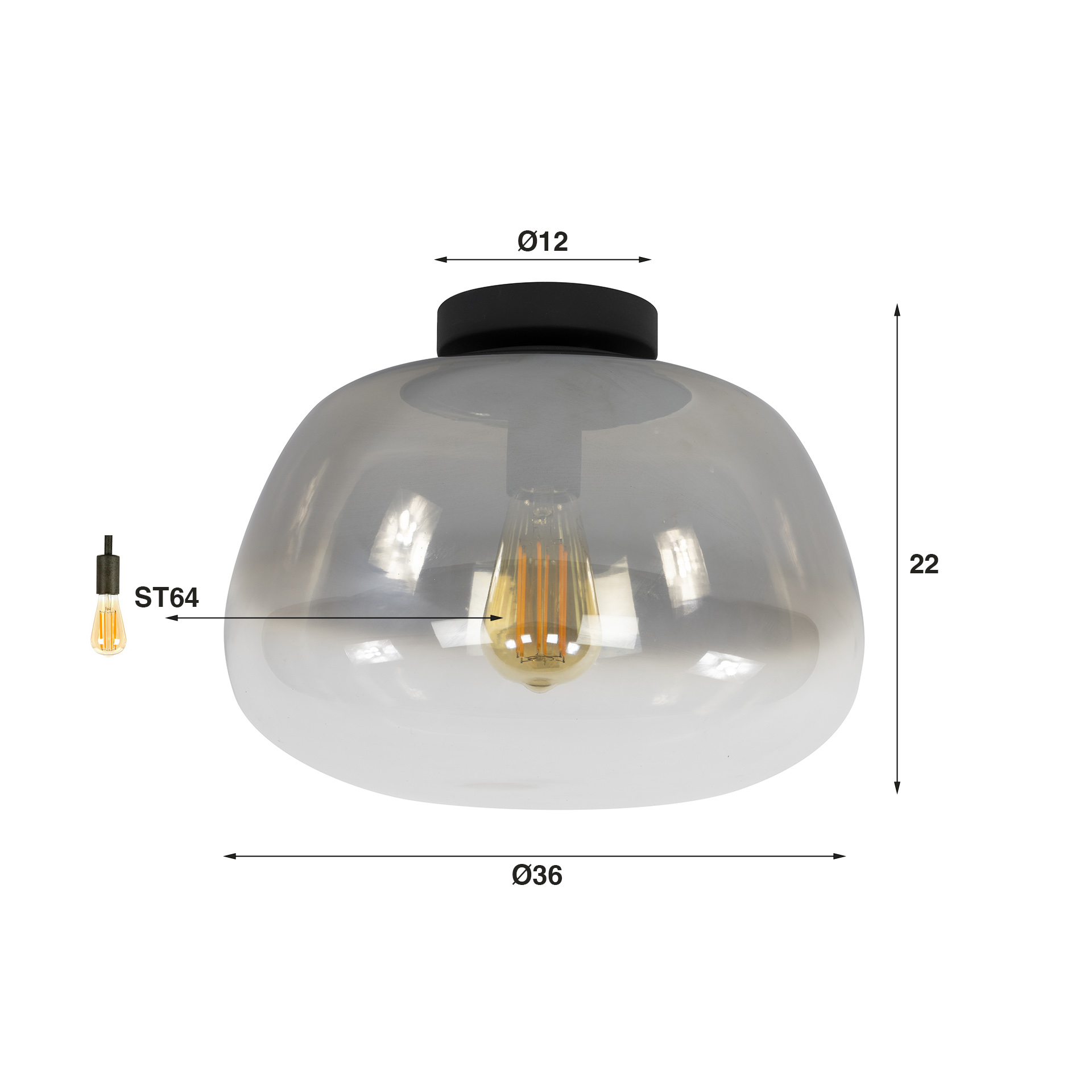 Plafondlamp Pulse Shaded 1-lichts / Smoke grey glas - Zijlstra