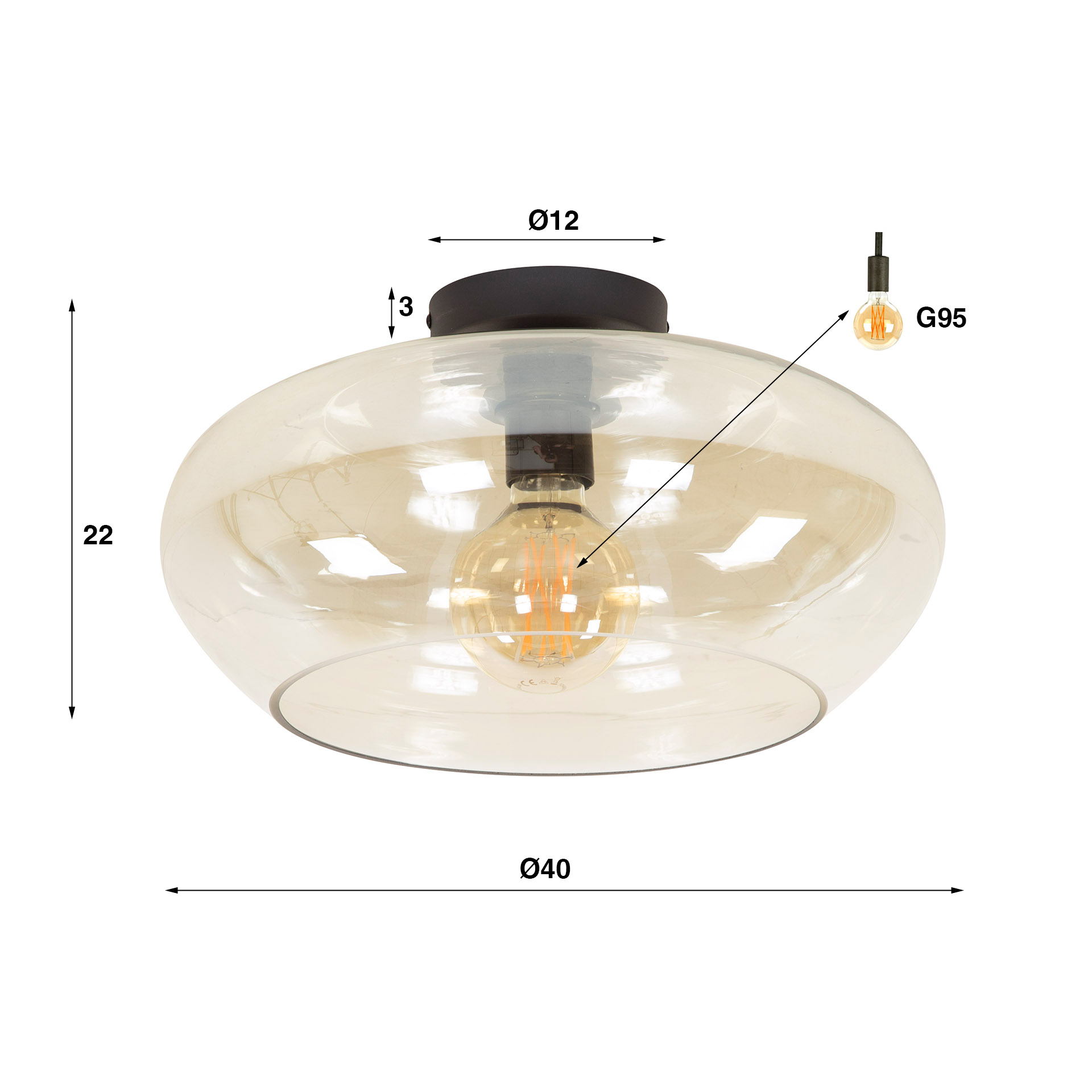 Plafondlamp Elevate 1-lichts / Amber glas - Zijlstra