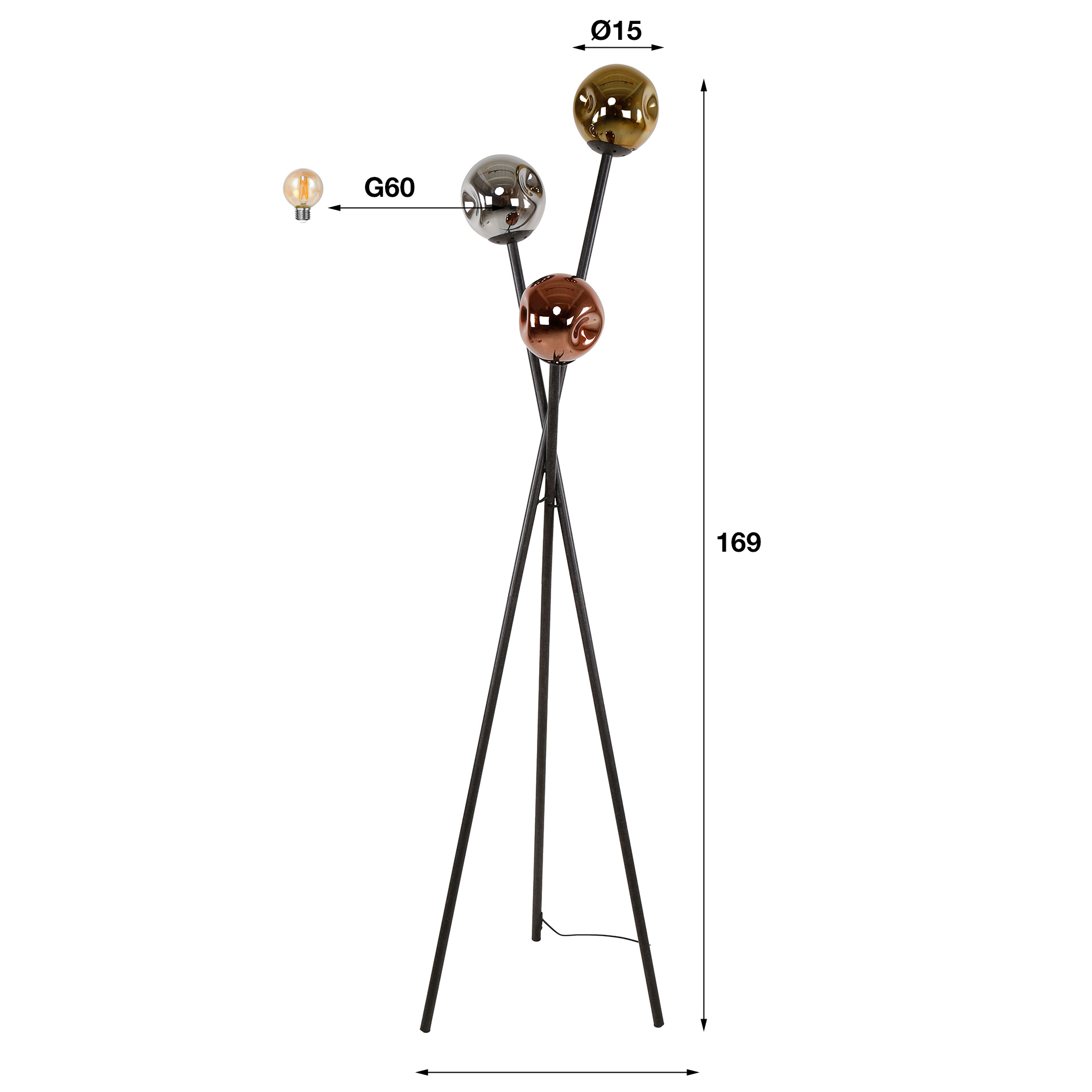 Floor Lamp Molecule 3-light / Artic black - Zijlstra