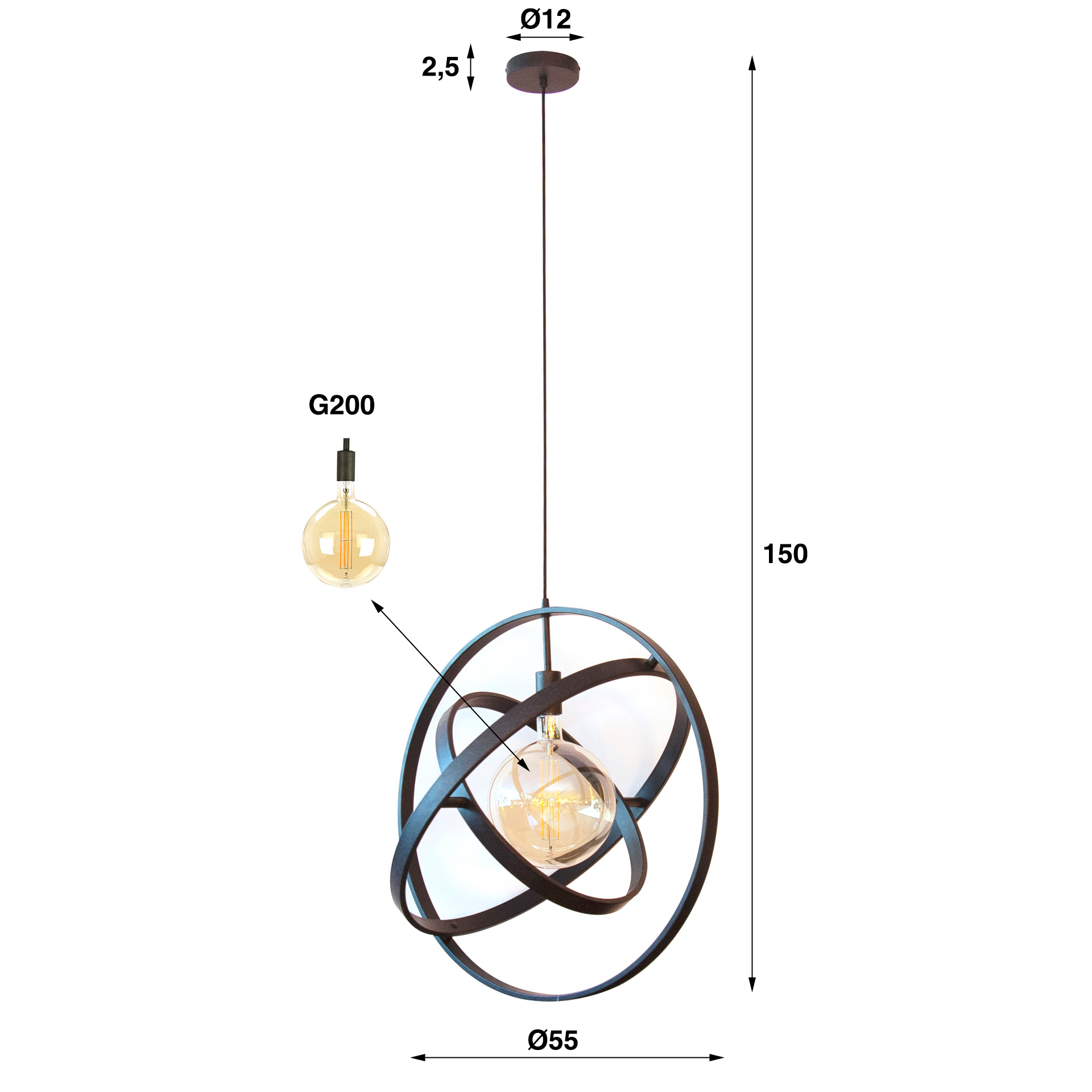 Hanglamp Galaxy 1-lichts / Artic zwart - Zijlstra