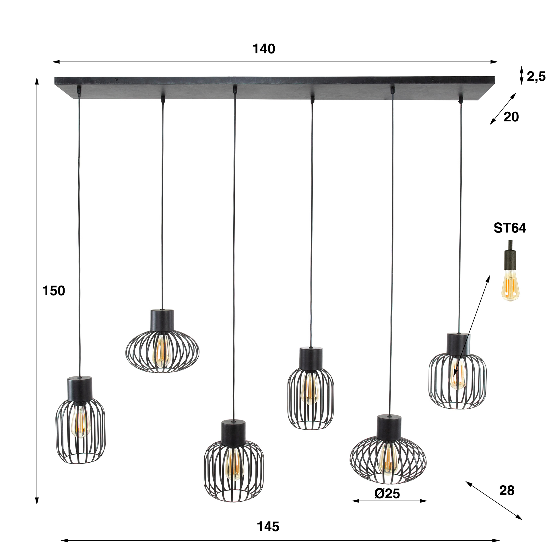 Hanglamp Mix Metal 3+3-lichts / Charcoal - Zijlstra