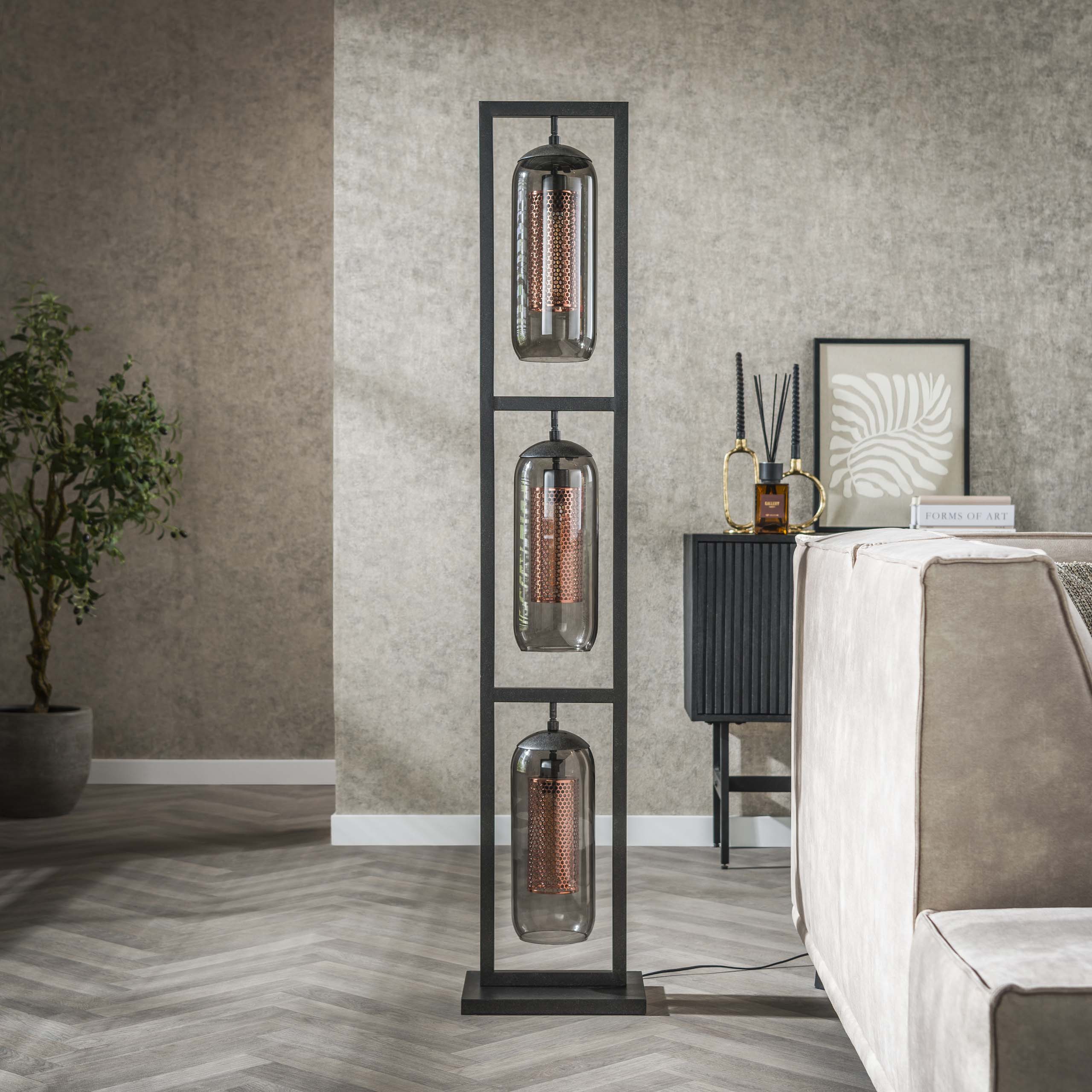 Vloerlamp Smoke Mesh 3-lichts / Artic zwart - Zijlstra