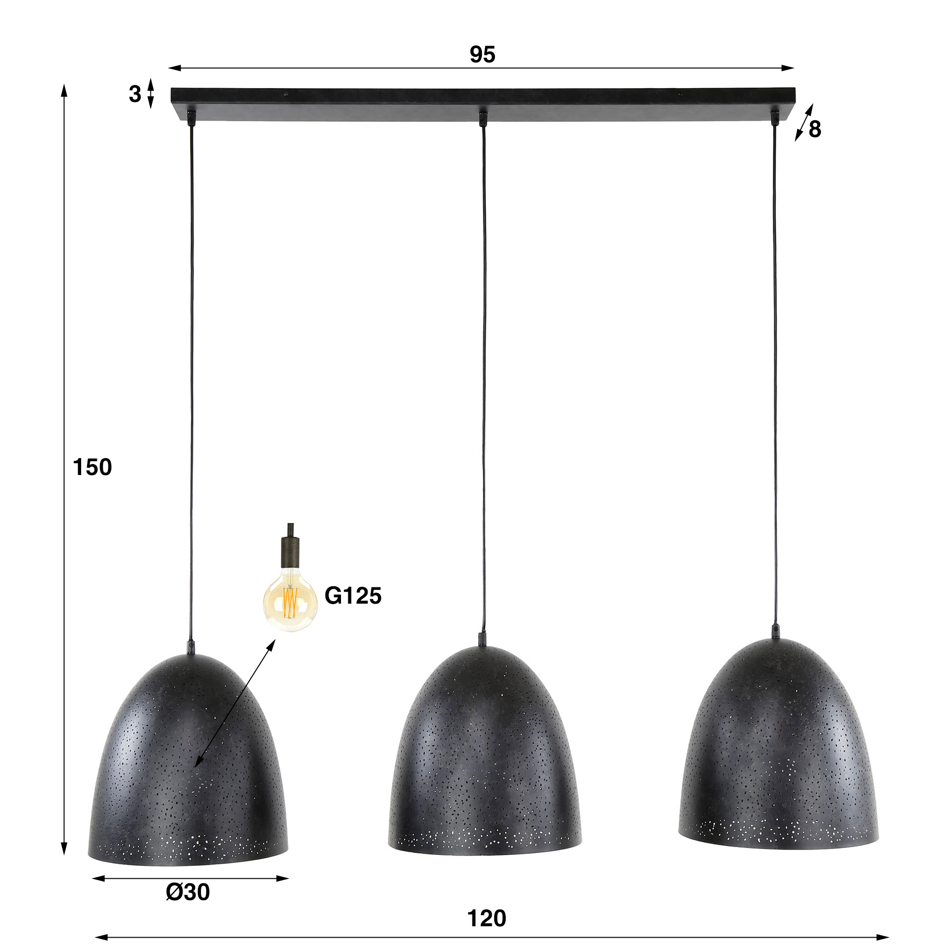 Hanglamp Kosmos 3-lichts / Charcoal - Zijlstra