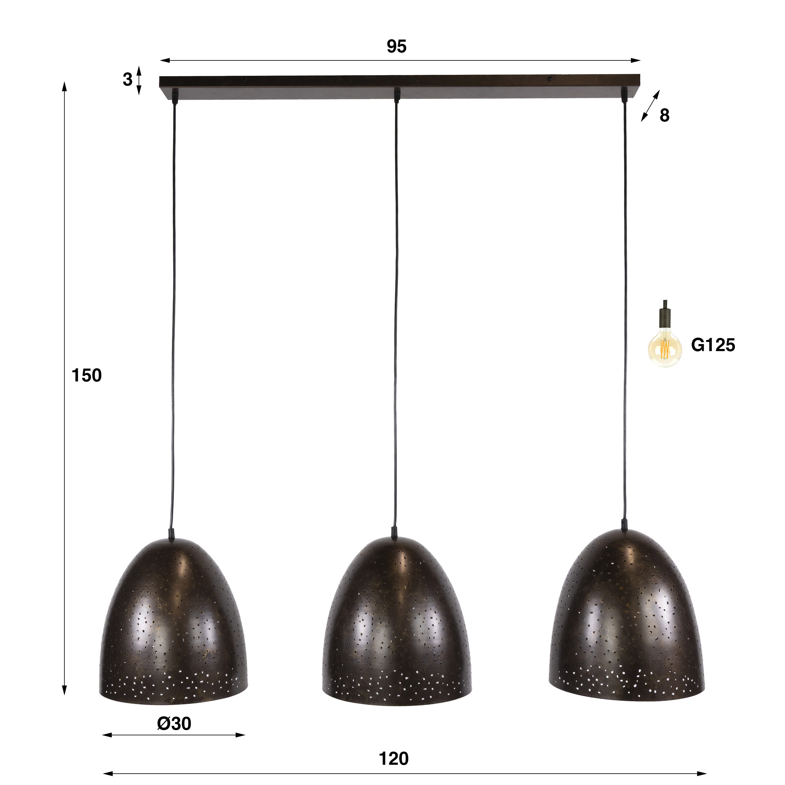 Hanglamp Kosmos 3-lichts / Urban bruin - Zijlstra