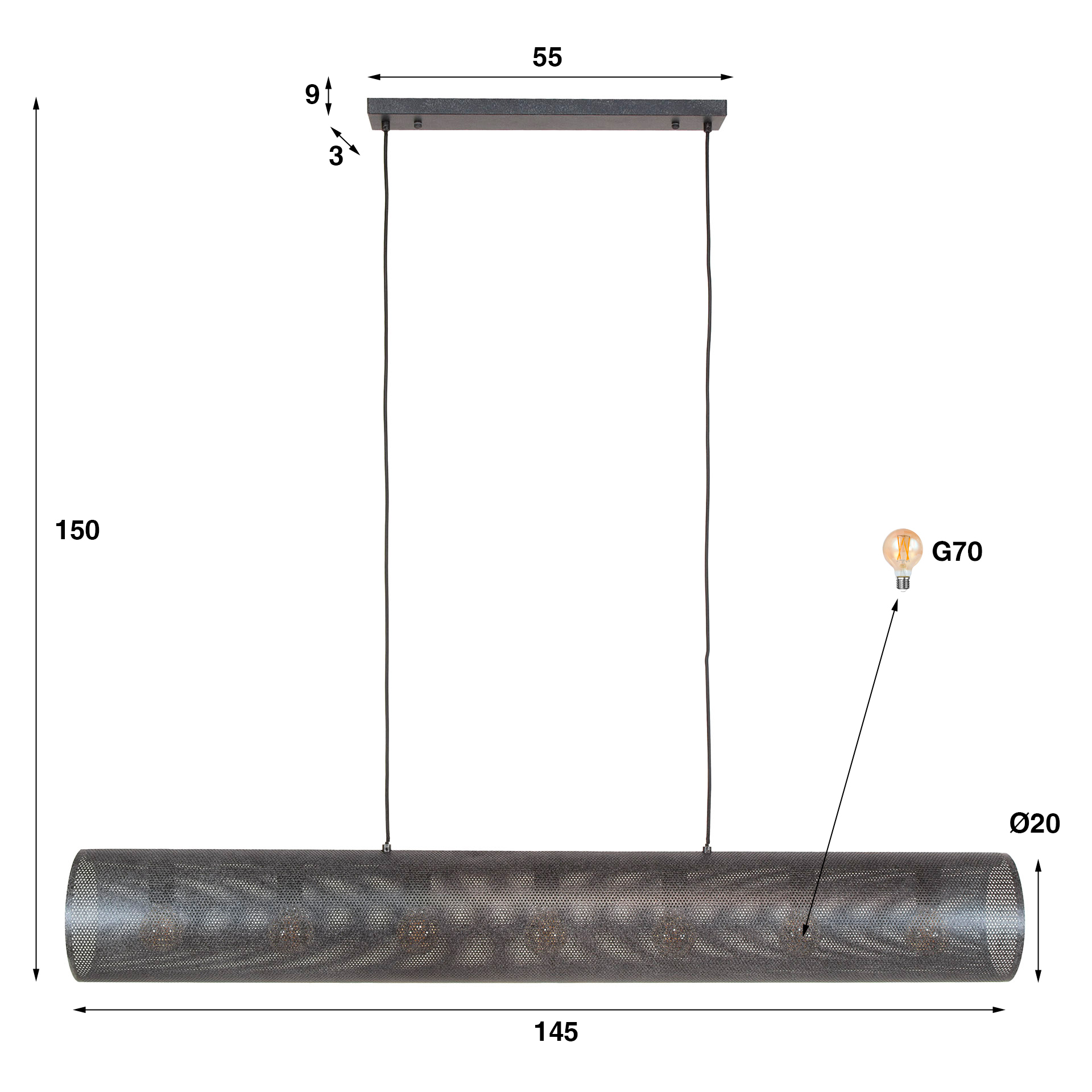 Hanglamp Tubon Mesh 7L / Artic zwart - Zijlstra