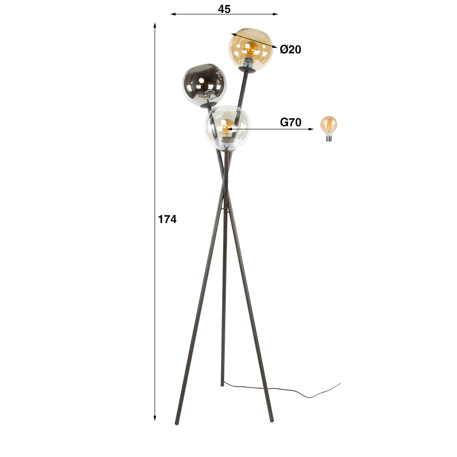Floor Lamp Multi Globe 3-light / Artic black - Zijlstra