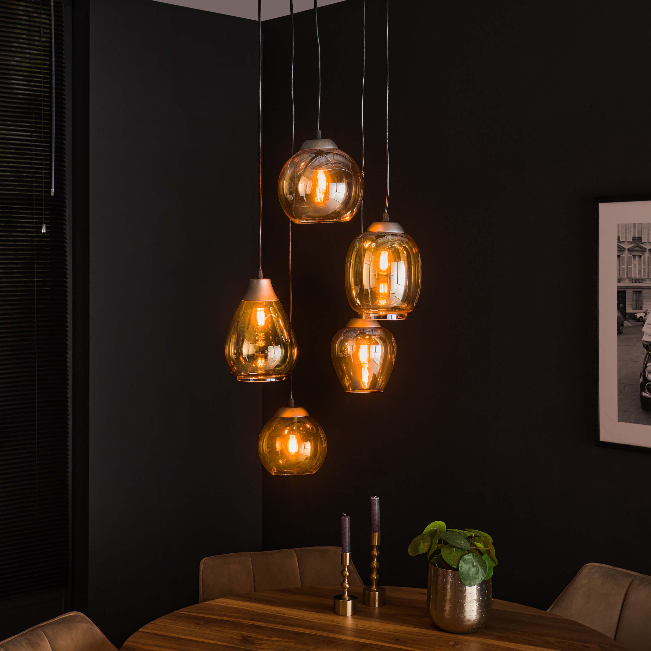 Hanglamp Mix getrapt 5-lichts / Amber glas - Zijlstra