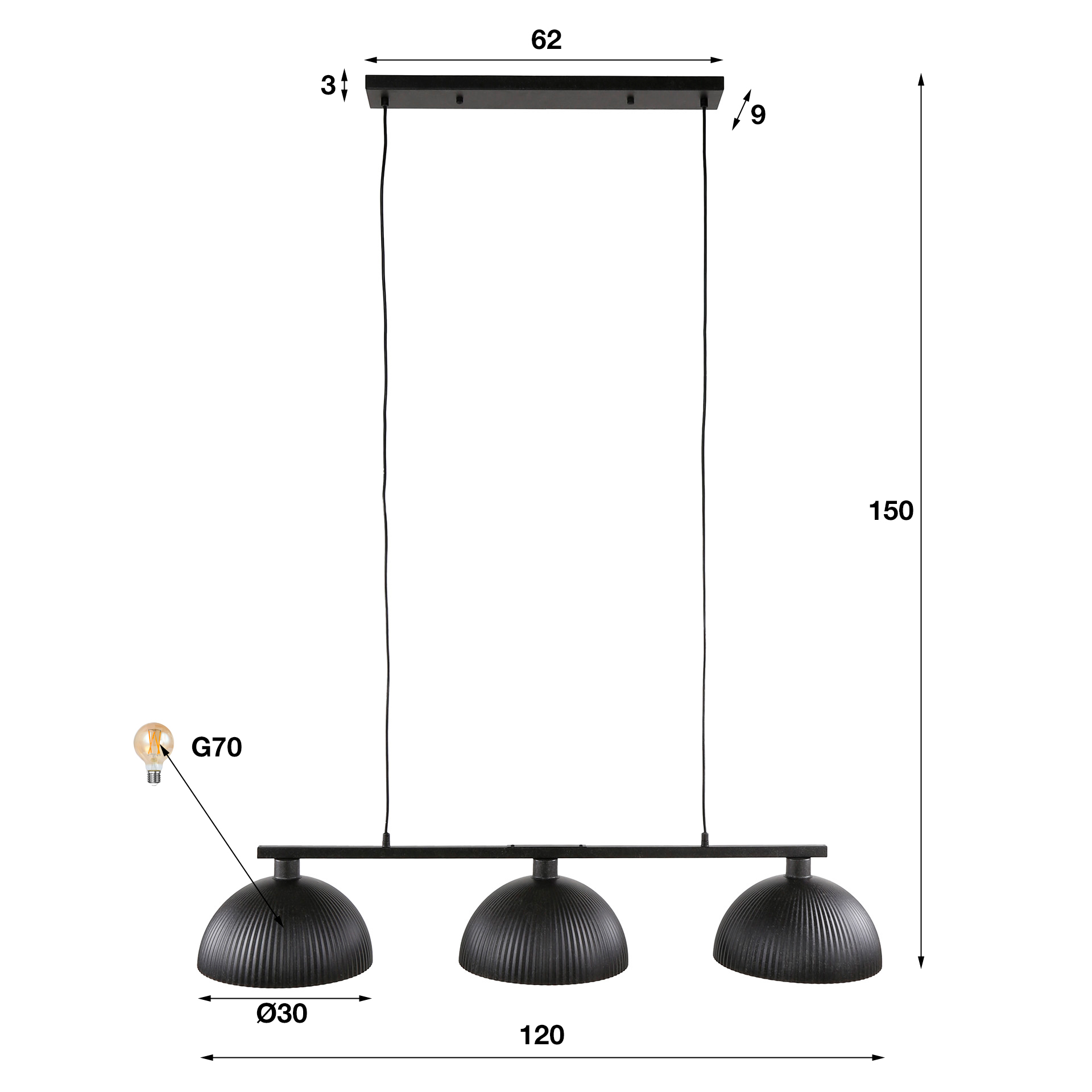 Hanglamp Ripple 3-lichts / Artic zwart - Zijlstra