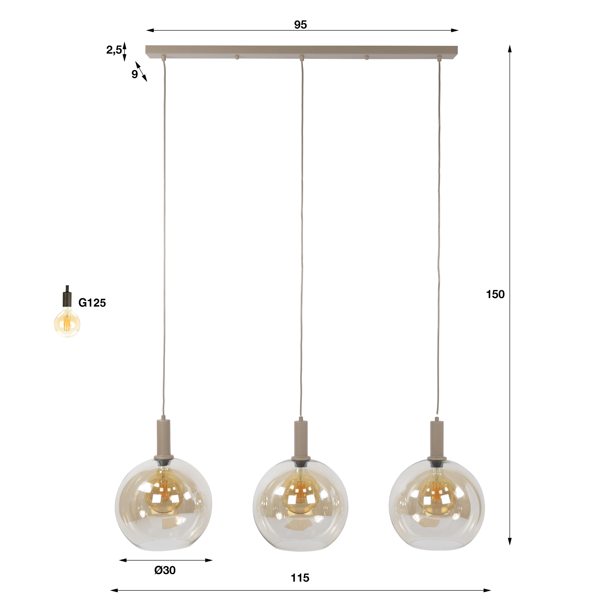 Hängeleuchte Sfera Tricolore 3-flammig / Beige - Zijlstra