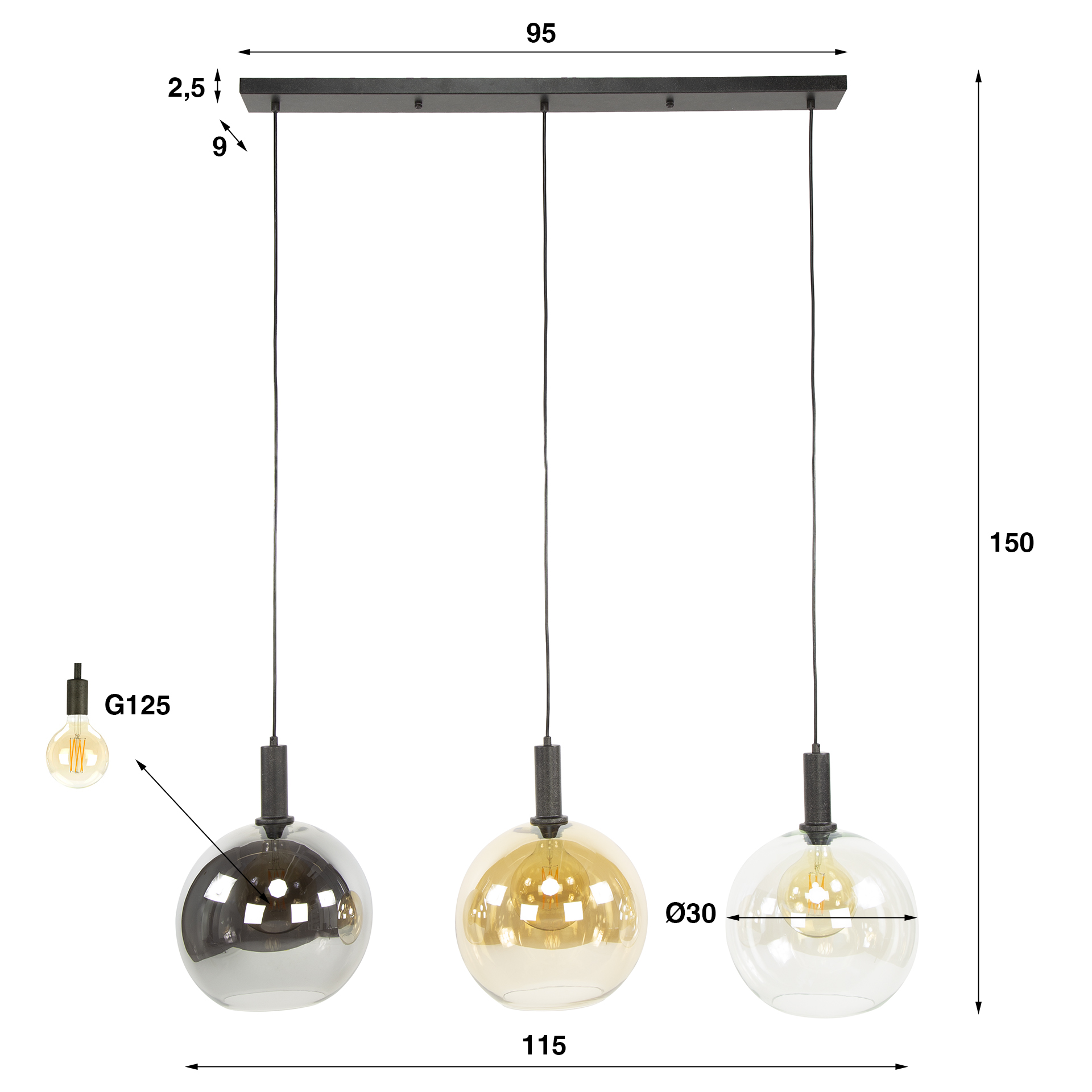Hanglamp Sfera Tricolore 3-lichts / Artic zwart - Zijlstra