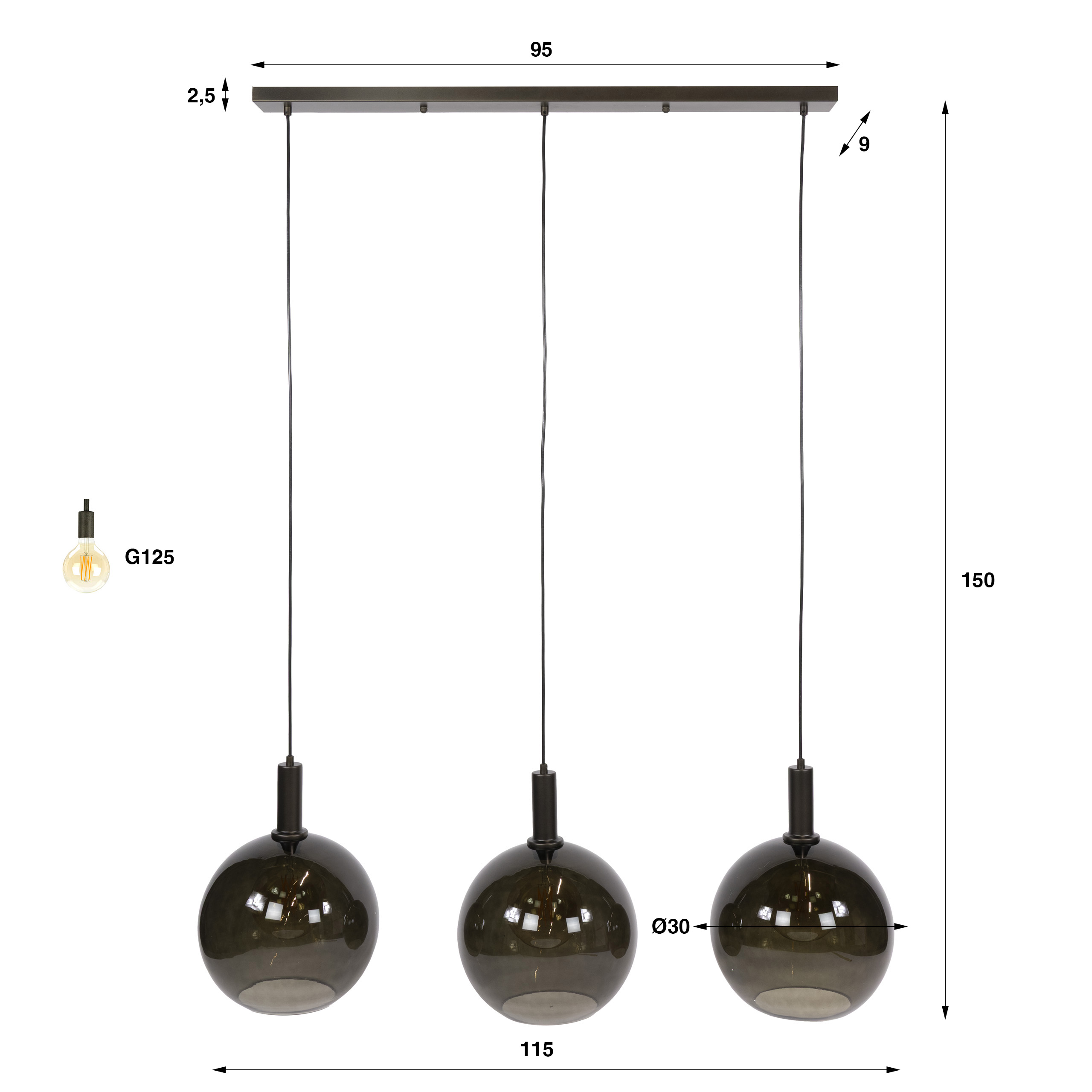 Pendelleuchte Sfera Tricolore 3-flammig in Sienna Braun - Emmo Design