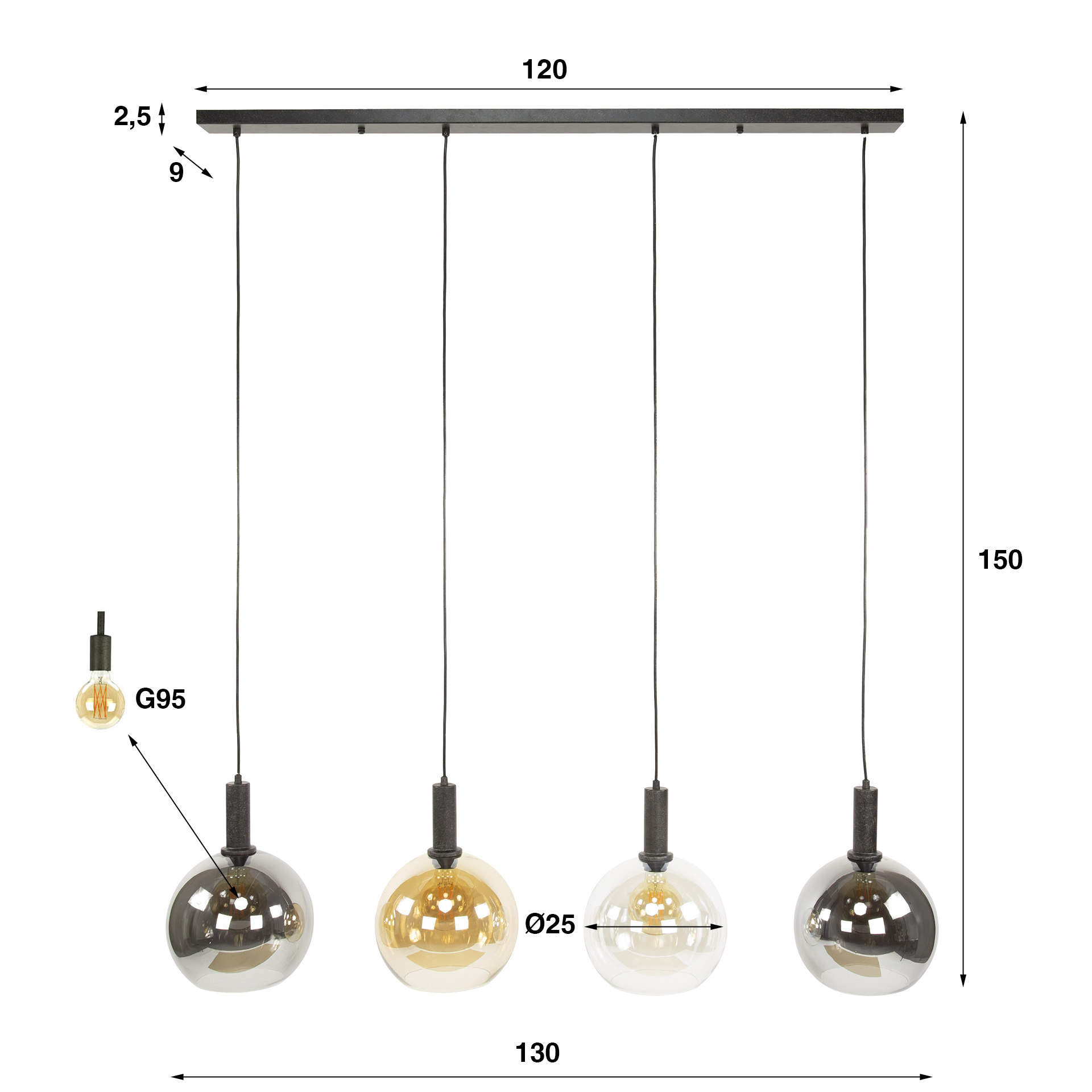 Pendelleuchte Sfera Tricolore 4-flammig in Artic Schwarz - Emmo Design
