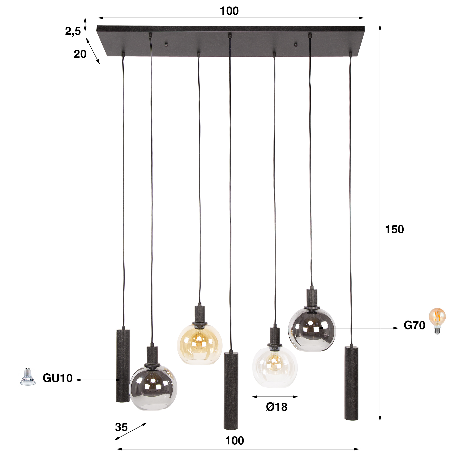 Hanglamp Sfera Tricolore 4+3-lichts / Artic zwart - Zijlstra