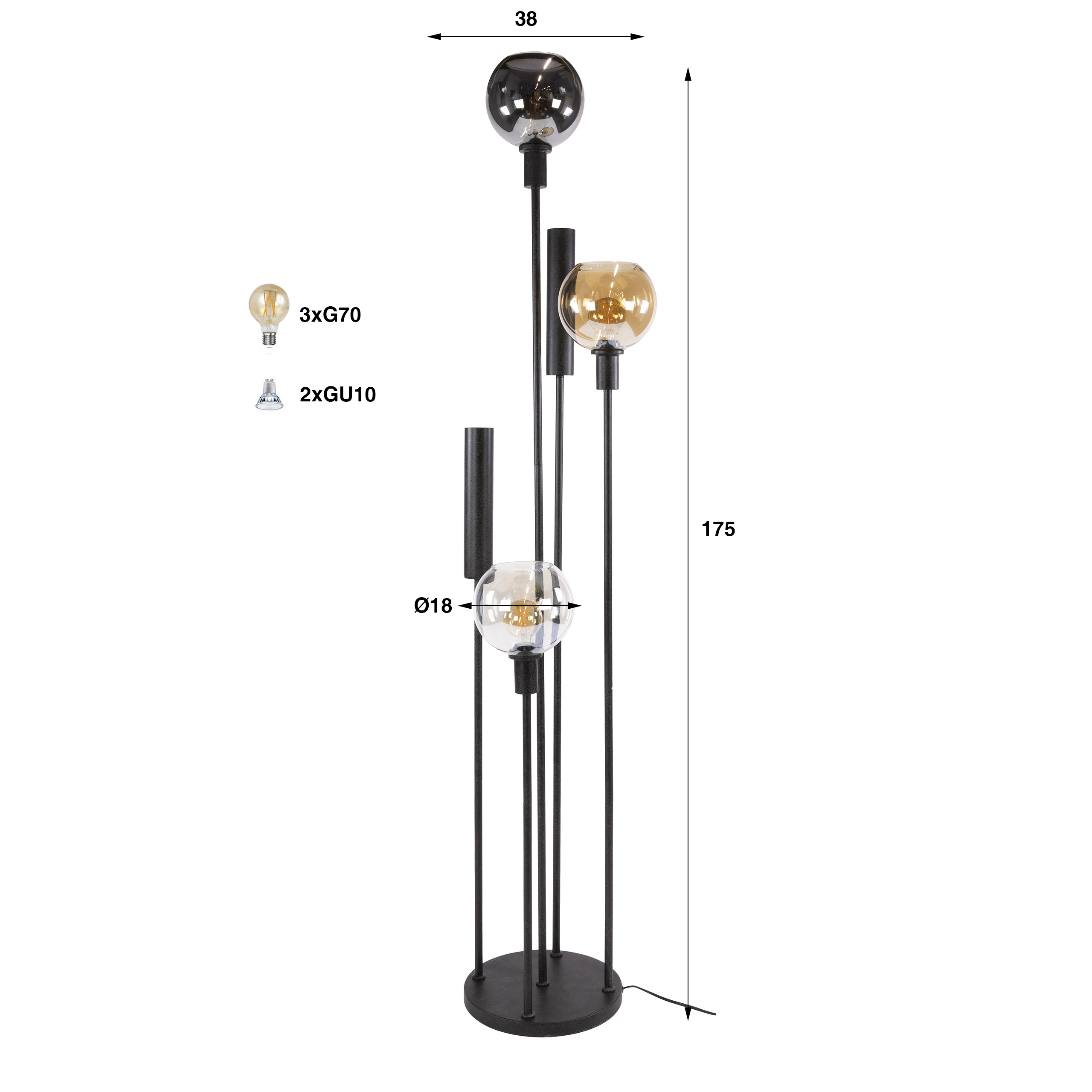 Stehleuchte Sfera Tricolore 5-flammig in Artic Schwarz - Emmo Design