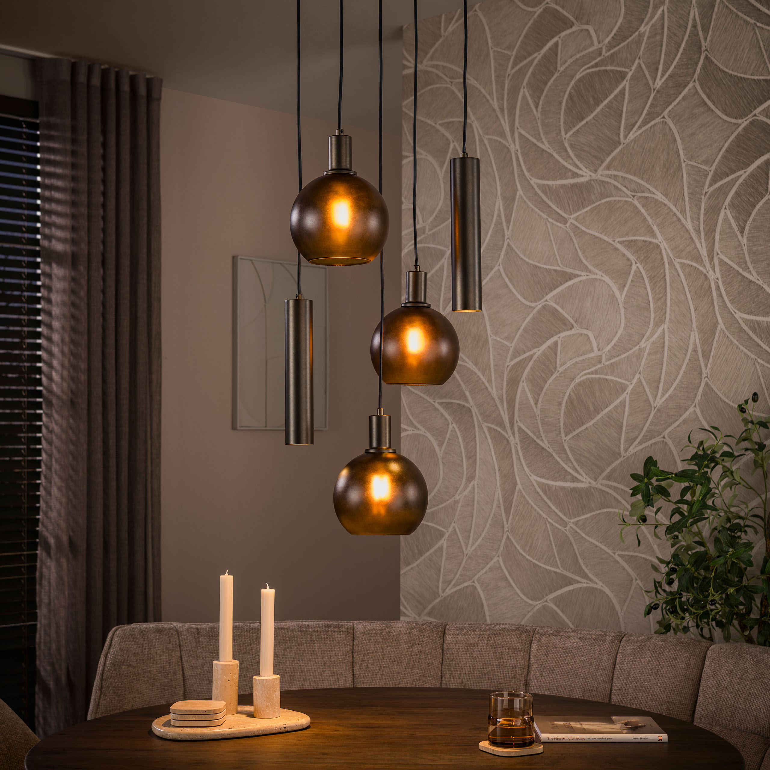 Hängeleuchte Sfera Tricolore gestuft 5-flammig / Sienna braun-frosted - Zijlstra