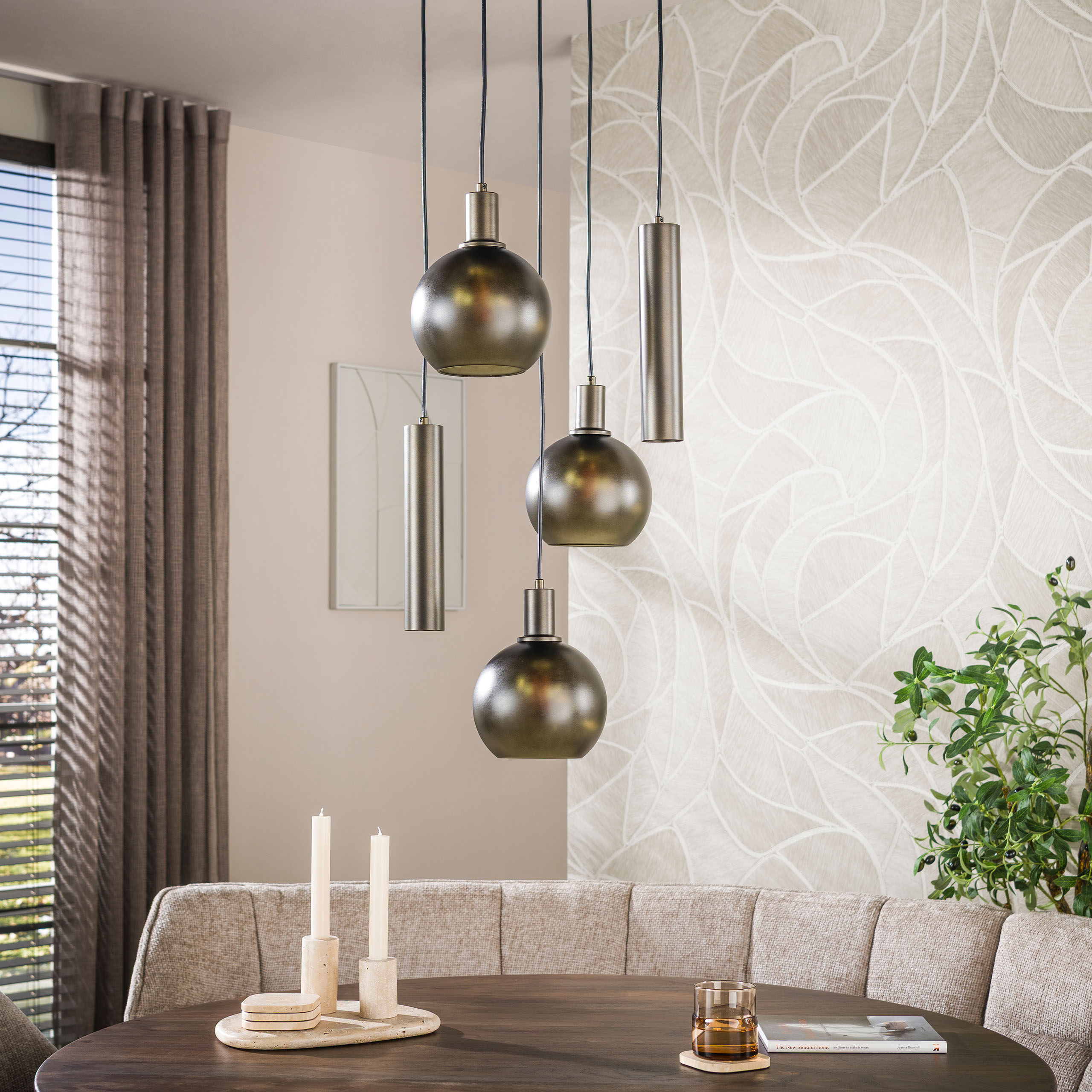 Hanglamp Sfera Tricolore getrapt 5-lichts / Sienna bruin-frosted - Zijlstra