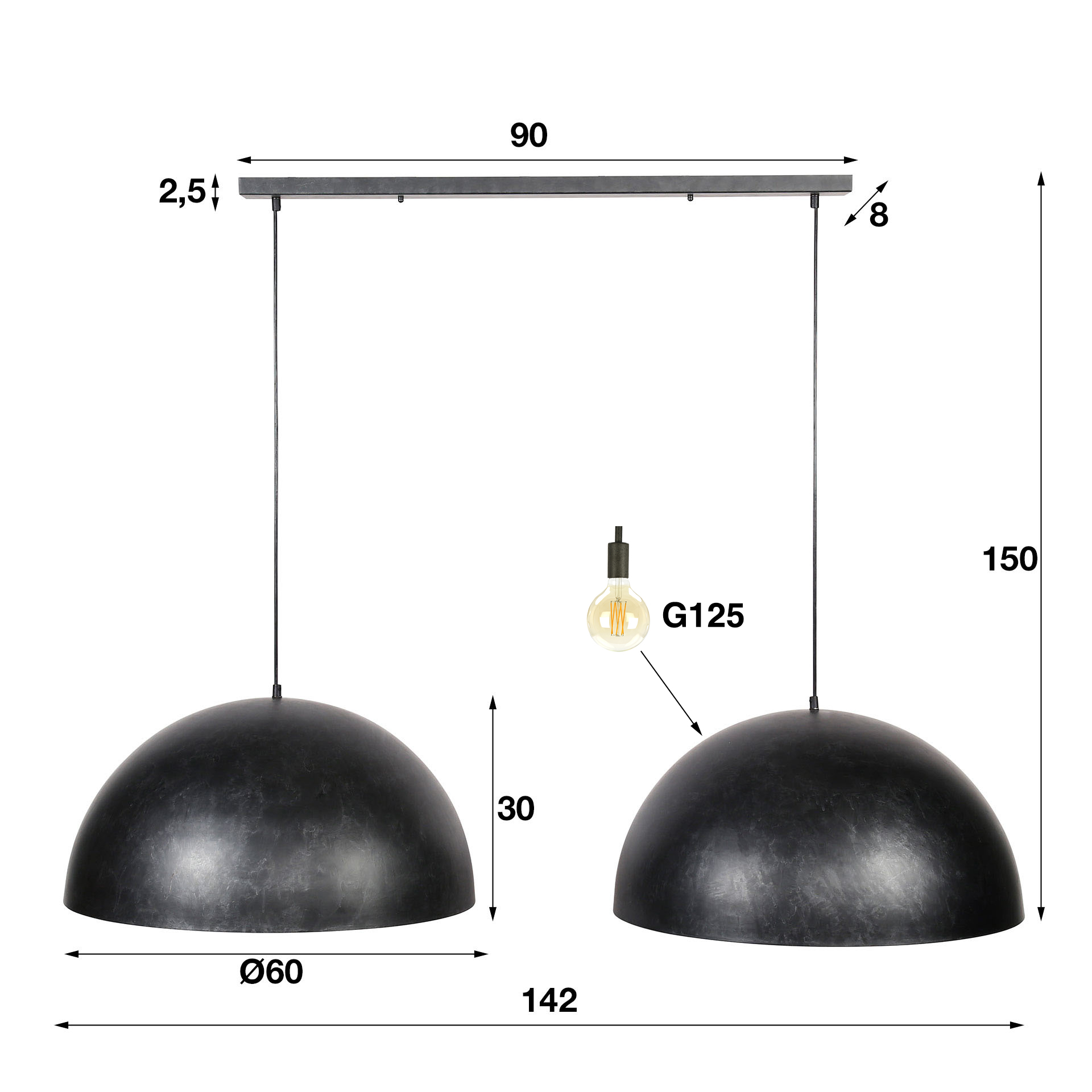 Hanglamp Dome 2-lichts Ø60cm / Charcoal - Zijlstra