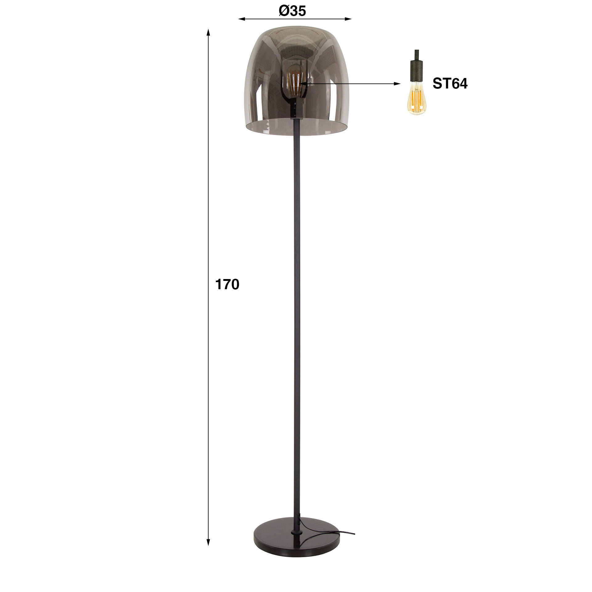 Stehleuchte Drift Glass 1-flammig in Rauchglas Grau (Smoke grey Glas) - Emmo Design