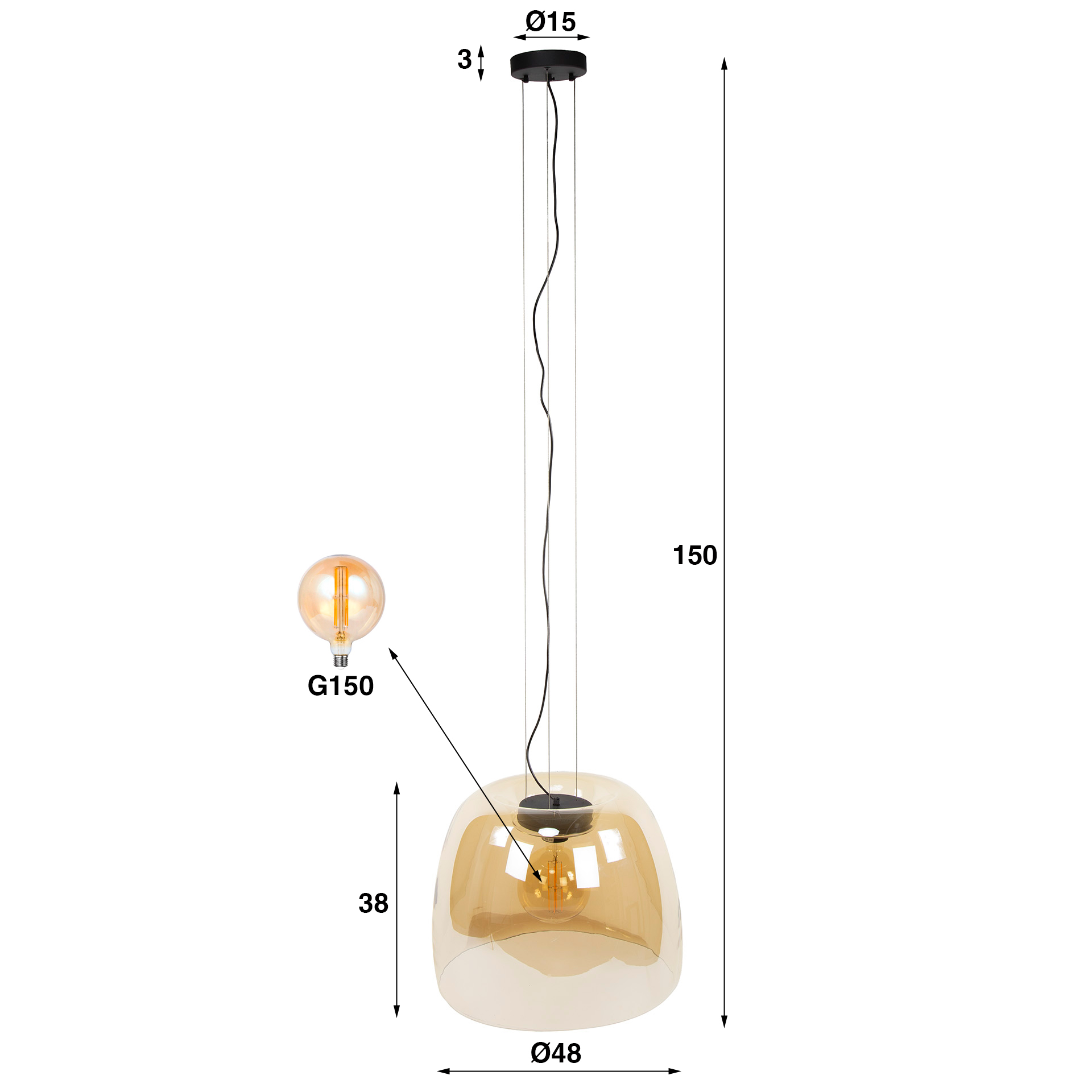 Pendelleuchte Drift Glass XL 1-flammig in Amberglas (Amber Glas) - Emmo Design