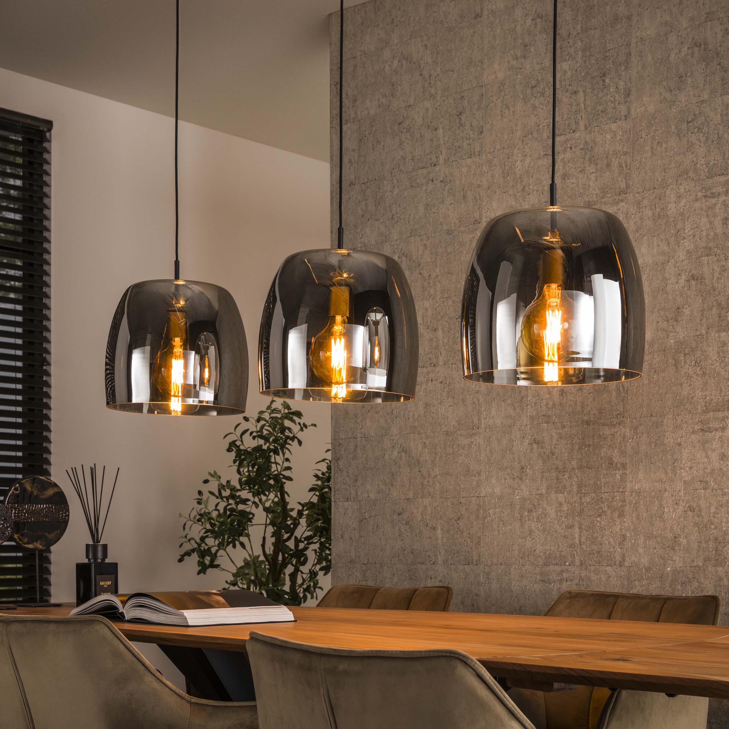 Hängeleuchte Drift Glass 3-flammig / Smoke grey Glas - Zijlstra