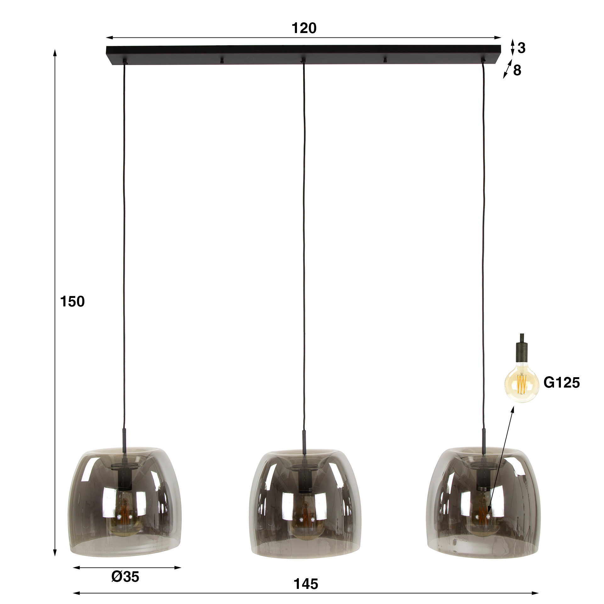 Pendelleuchte Drift Glass 3-flammig in Rauchglas Grau (Smoke grey Glas) - Emmo Design