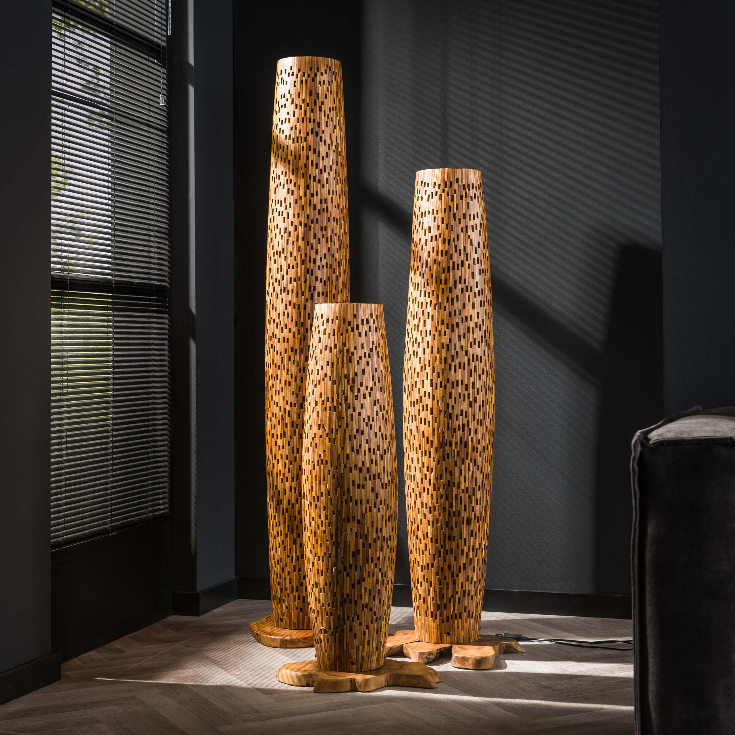 Vloerlamp Bars M 3-lichts / Massief teak - Zijlstra